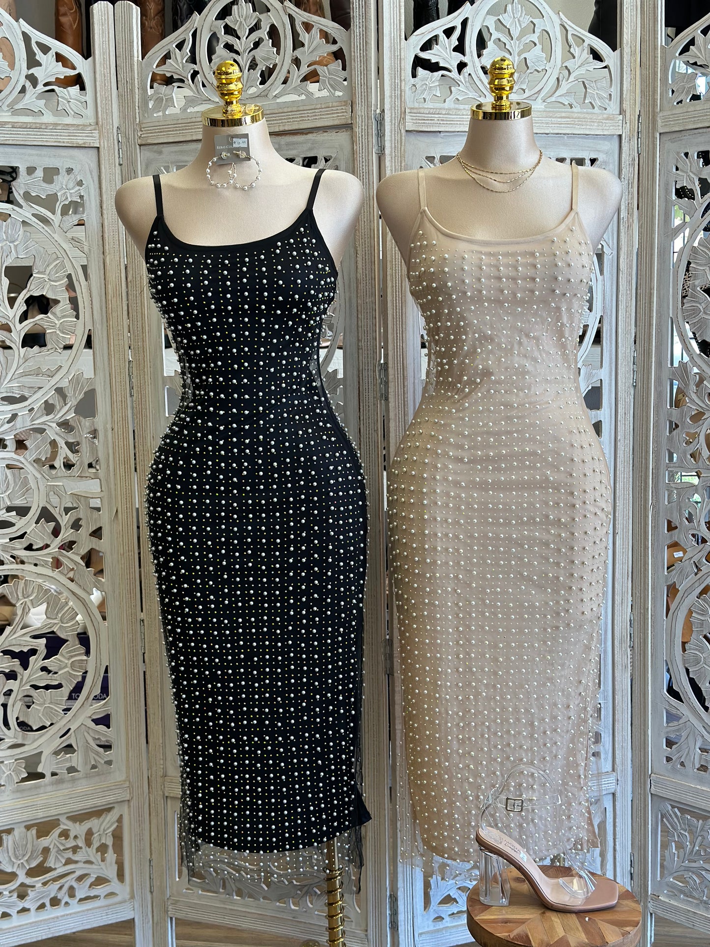 Mesh Pearl Cami Dress - Estira, Stretchy