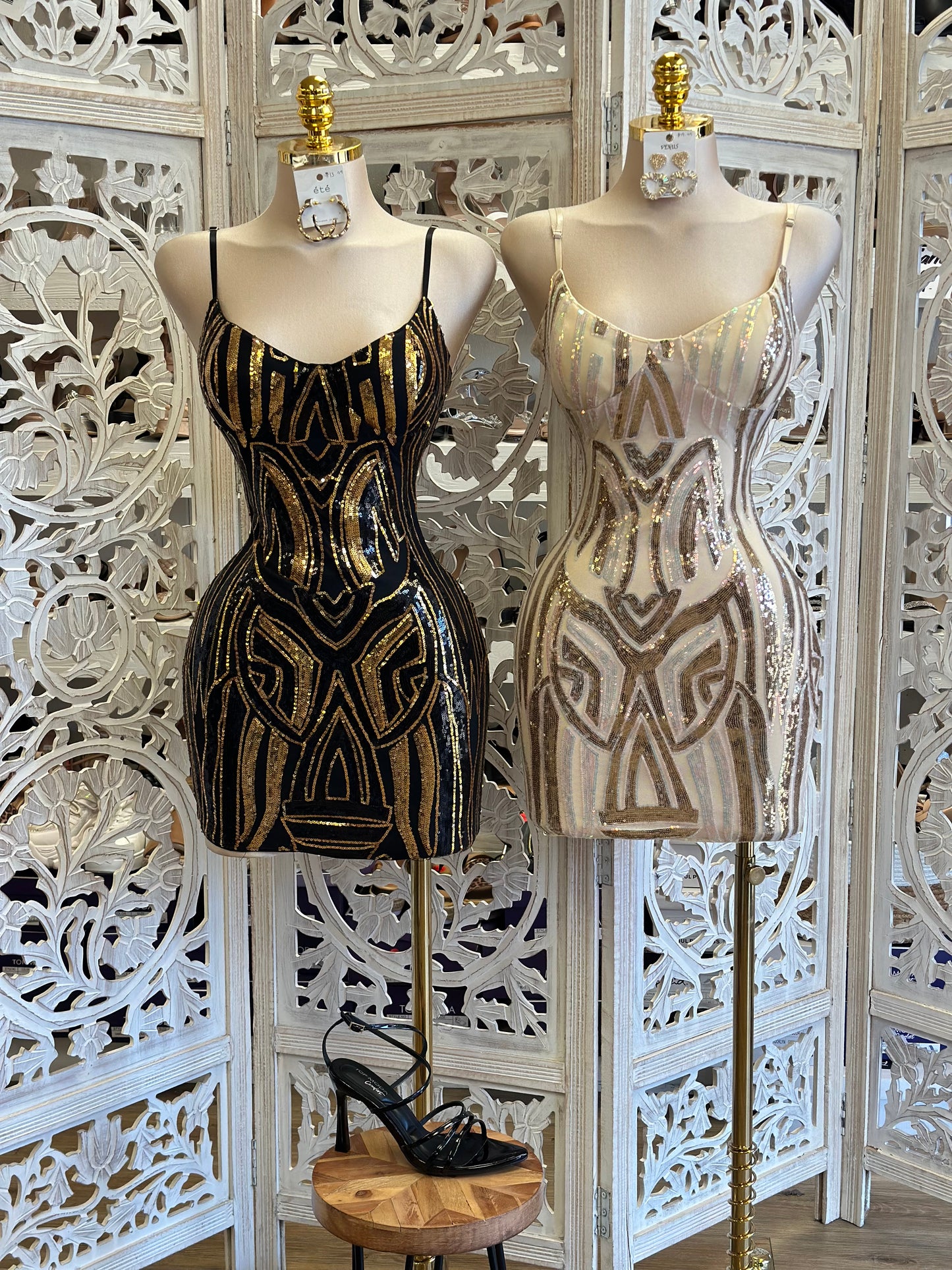 Sequin Pattern Cami Mini Dress- Stretchy, Estira