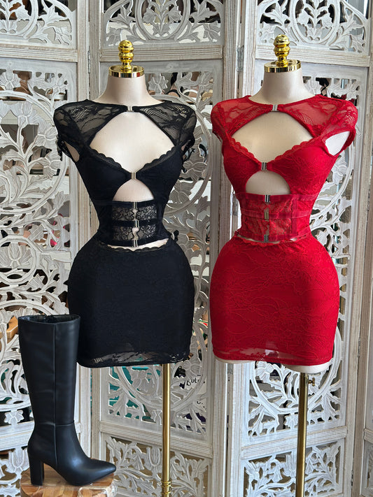 Lace Cutout Sexy Mini Dress - Estira, Stretchy