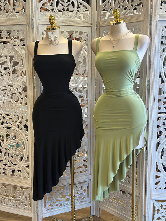 High Low Square Neck Dress - Estira, Stretchy