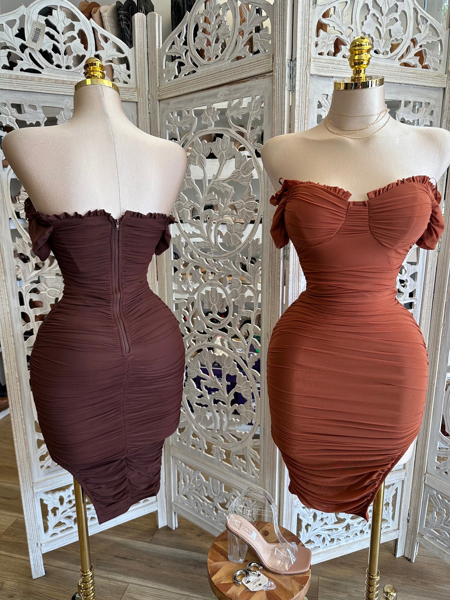 High Slit Ruched Mini Dress - Estira, Stretchy