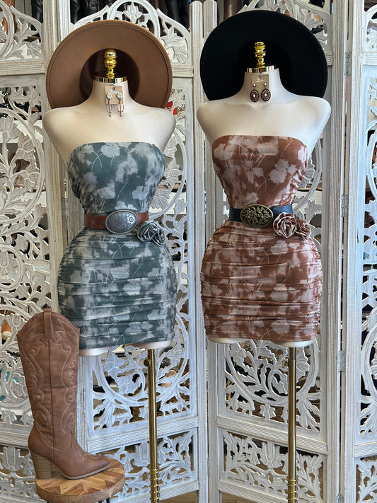 Strspless Flower Detail Mini Dress - Estira, Stretchy