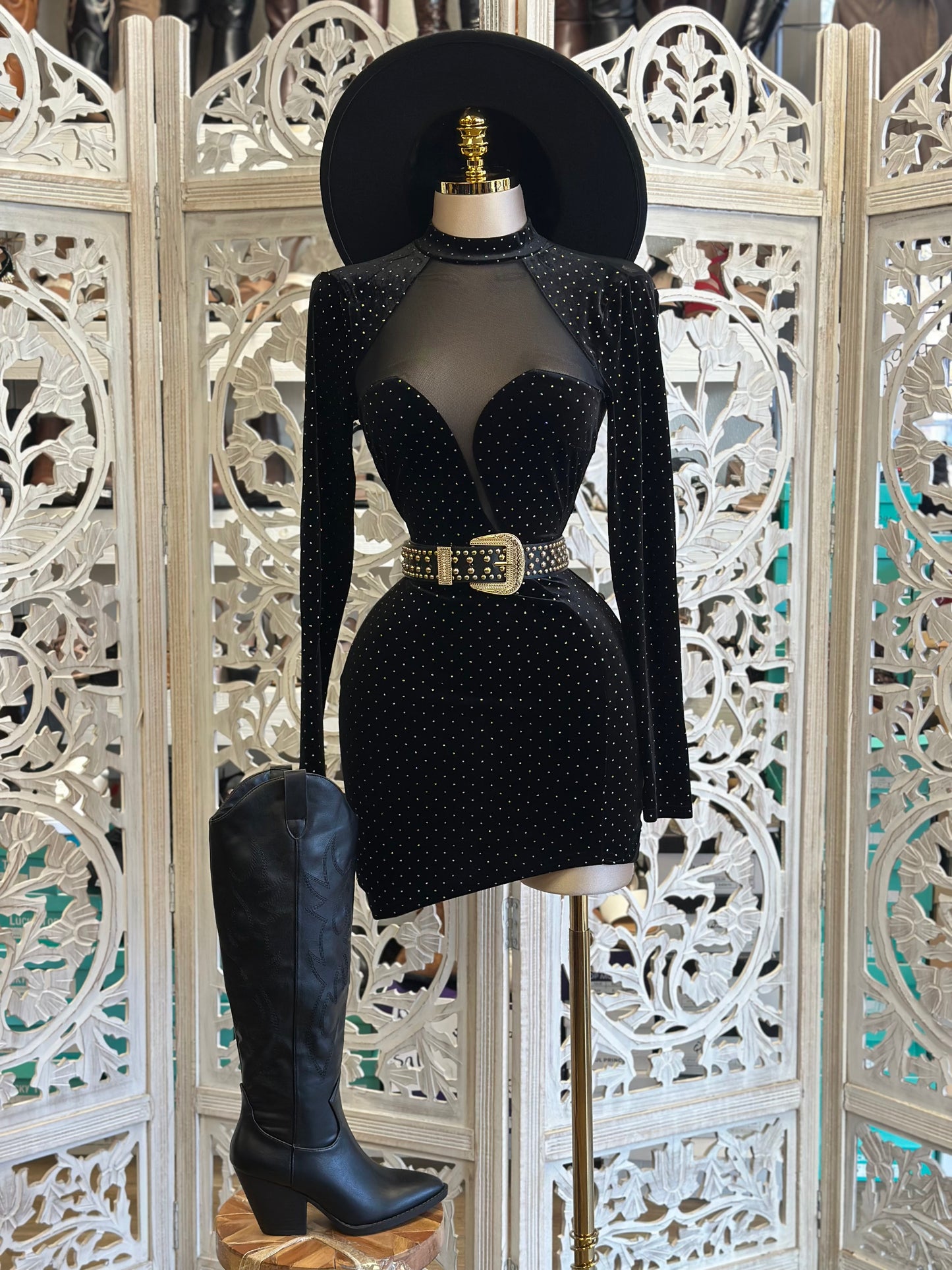 Mesh Rhonestone Mini Dress - Estira, Stretchy