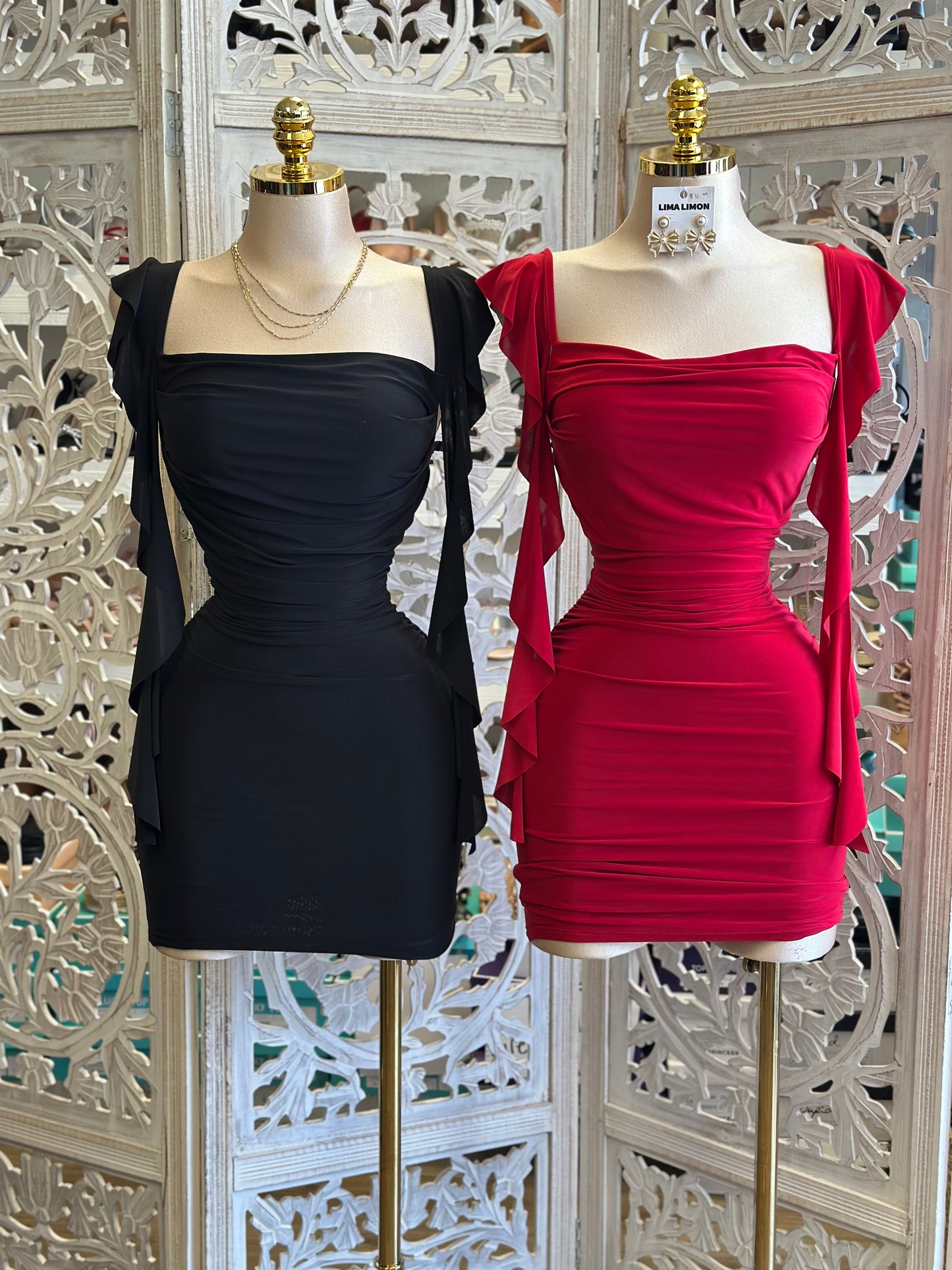 Mini Ruffle Sleeve Dress- Stretchy ,Estira