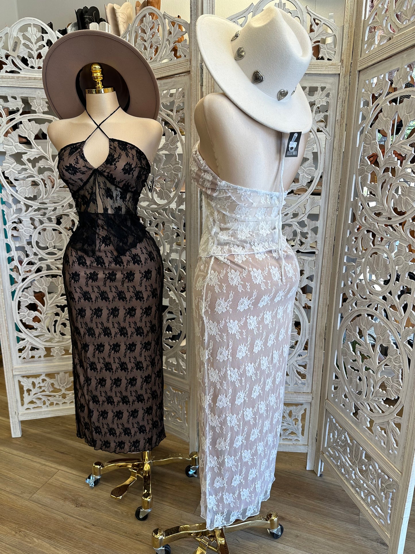 Lace Midi Skirt and Split Blouse Set - Estira, Stretchy