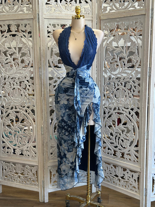 Ocean Blue Printed Dress- Stretchy, Estira