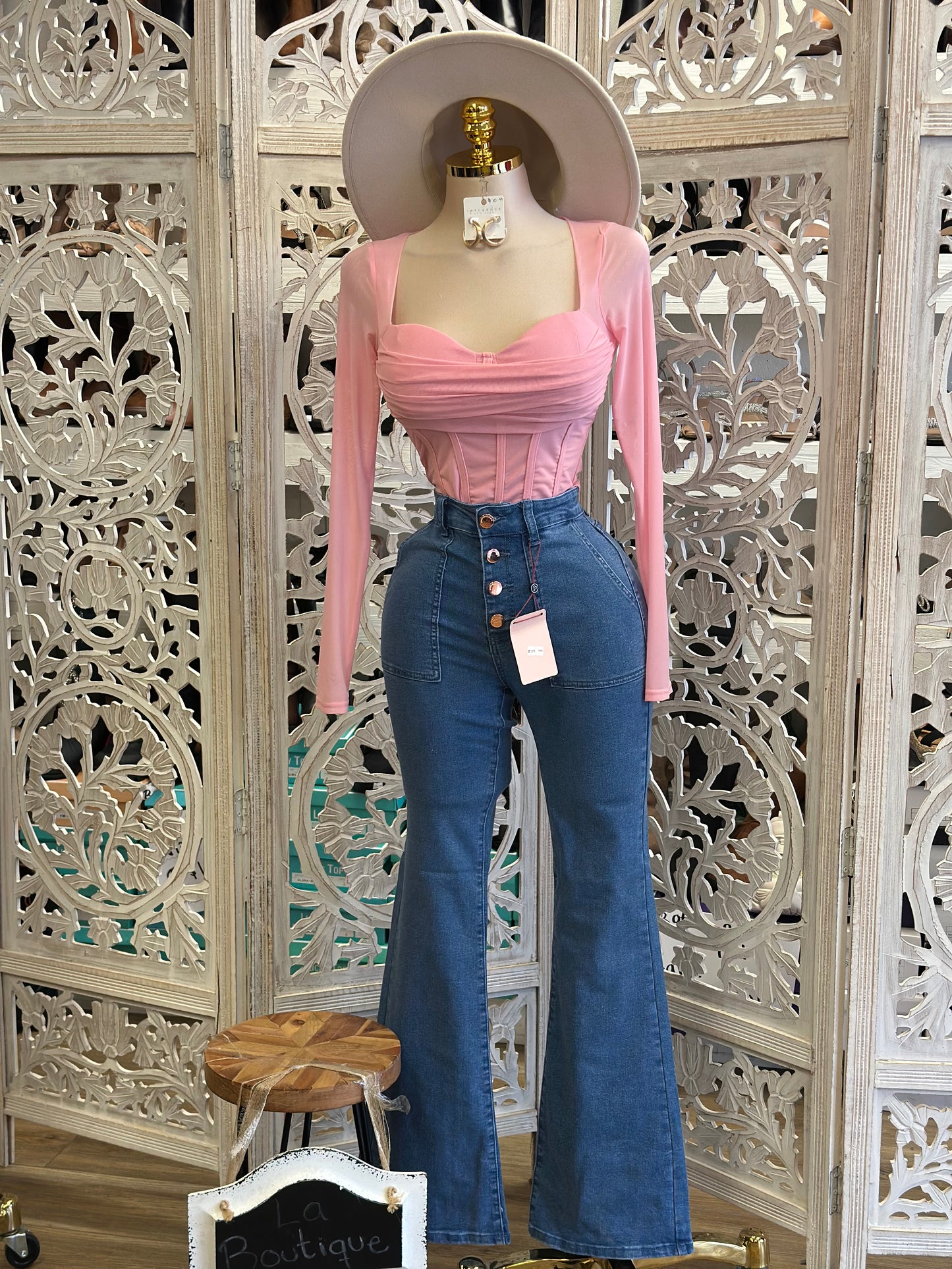 Denim Flare Button Up Jeans - Stretchy, Estira