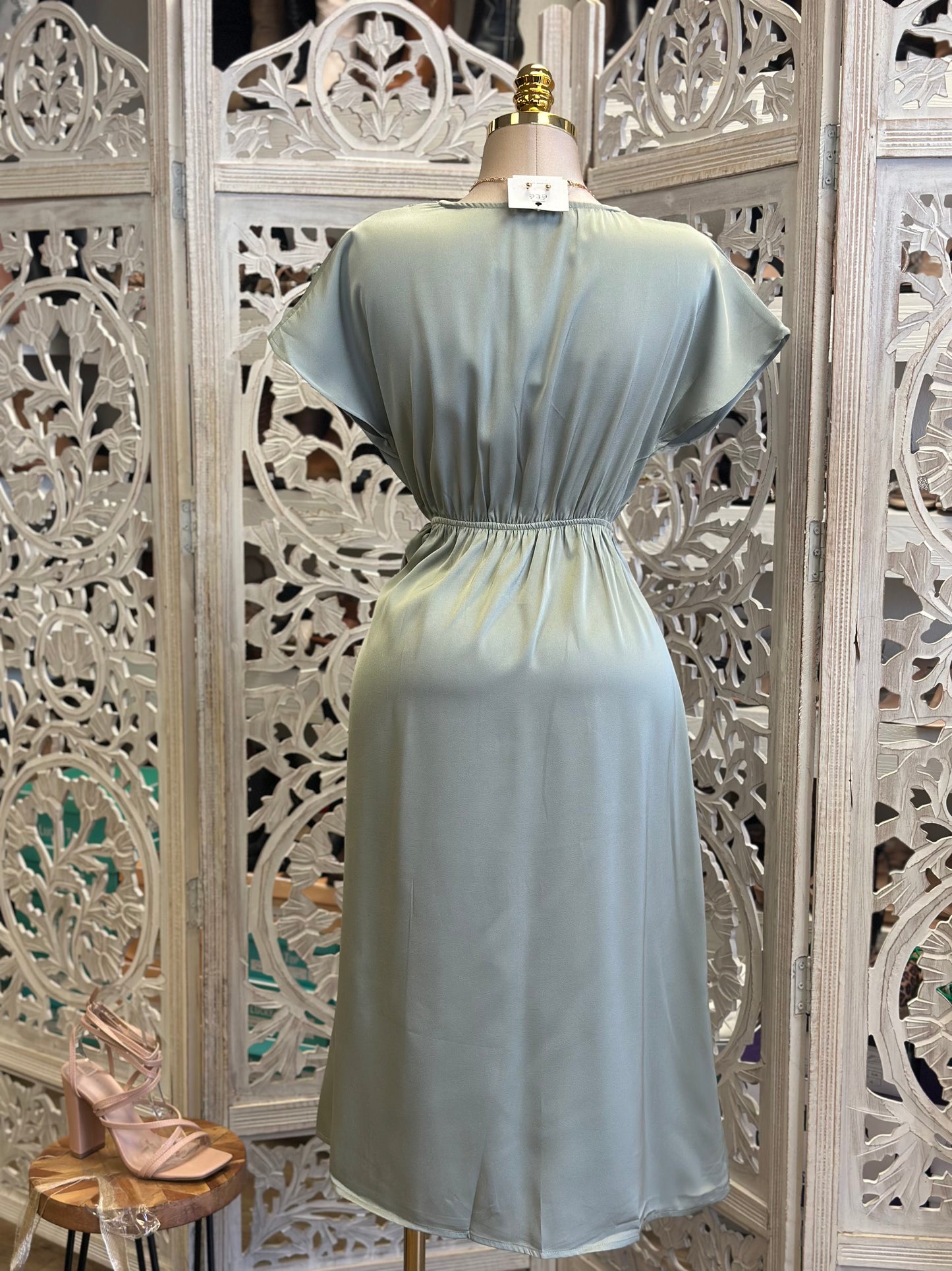 Satin Wrapped Midi Dress- Stretchy,Estira