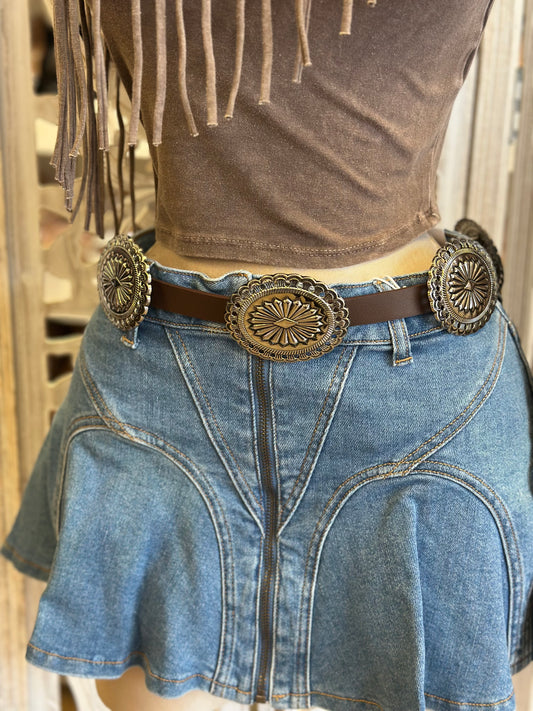 Denim Pleated Mini Skirt-No Estira, Not Stretchy