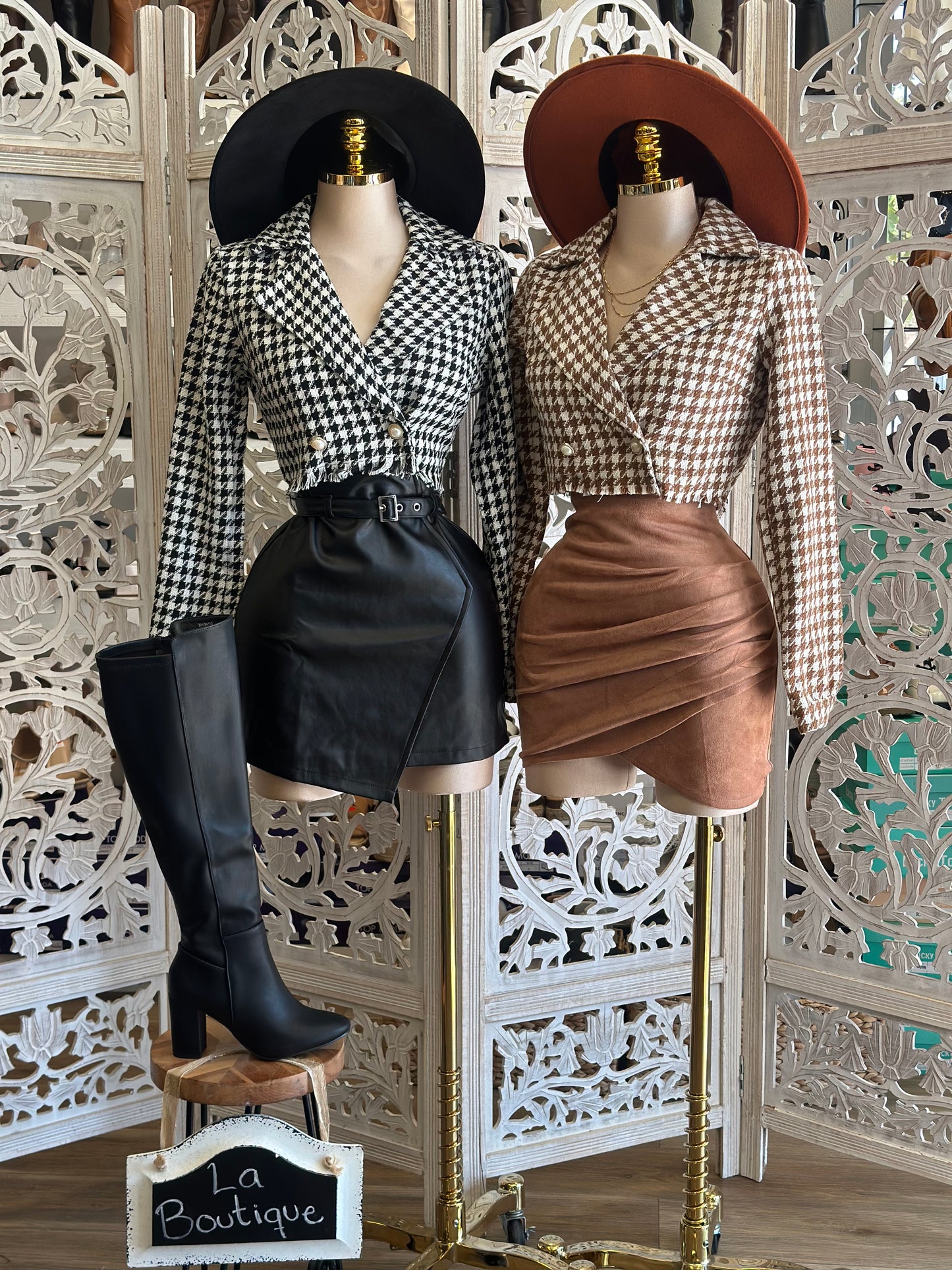 Houndstooth Cropped Blazer- Not Stretchy, No Estira