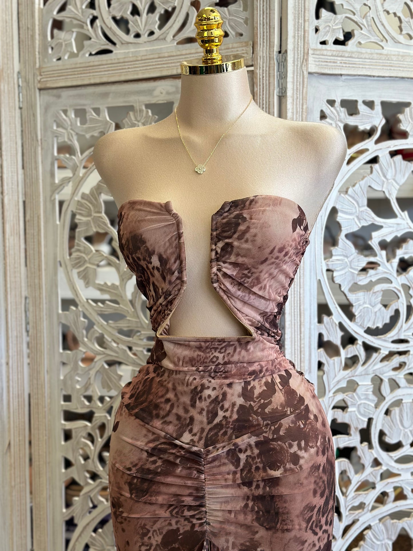 Multi Pattern Underwired Mesh Midi Dress - Estira, Stretchy