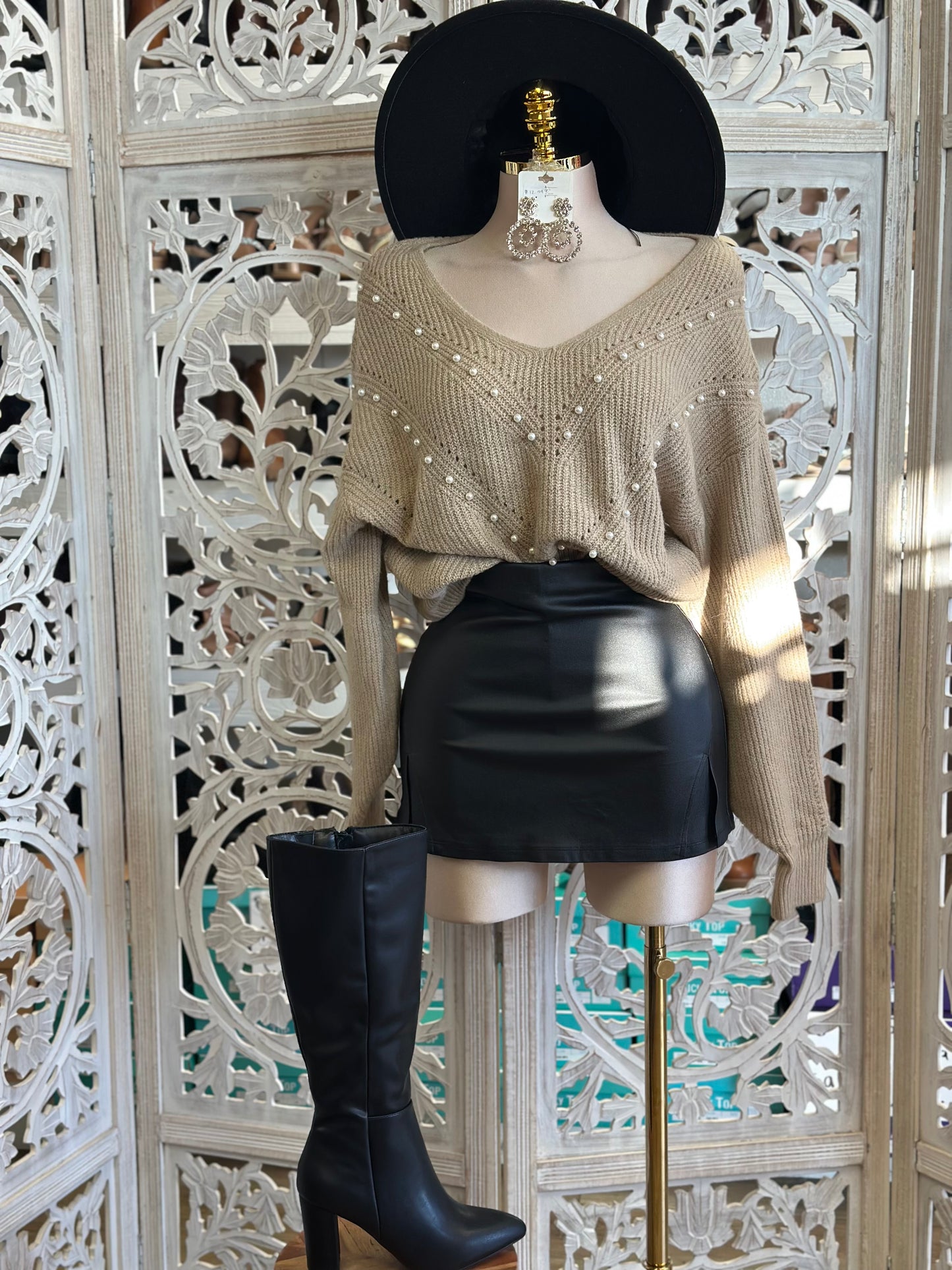 Beige Pearl Knit Sweater