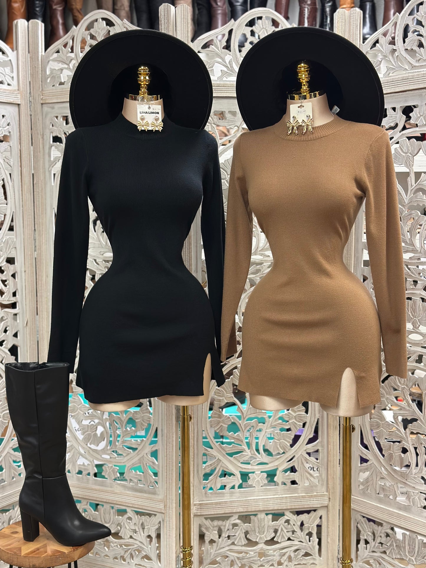 Slit Sweater Mini Dress- Stretchy,Estira