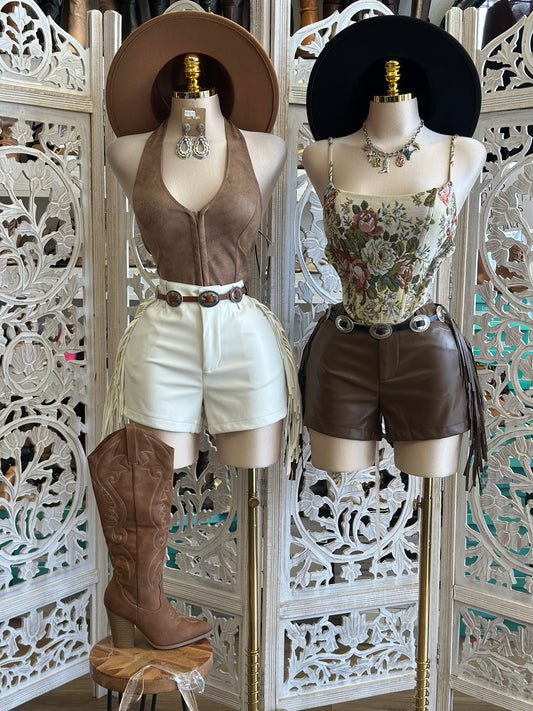 Fringe Faux Leather Shorts - Not Stretchy, No Estira