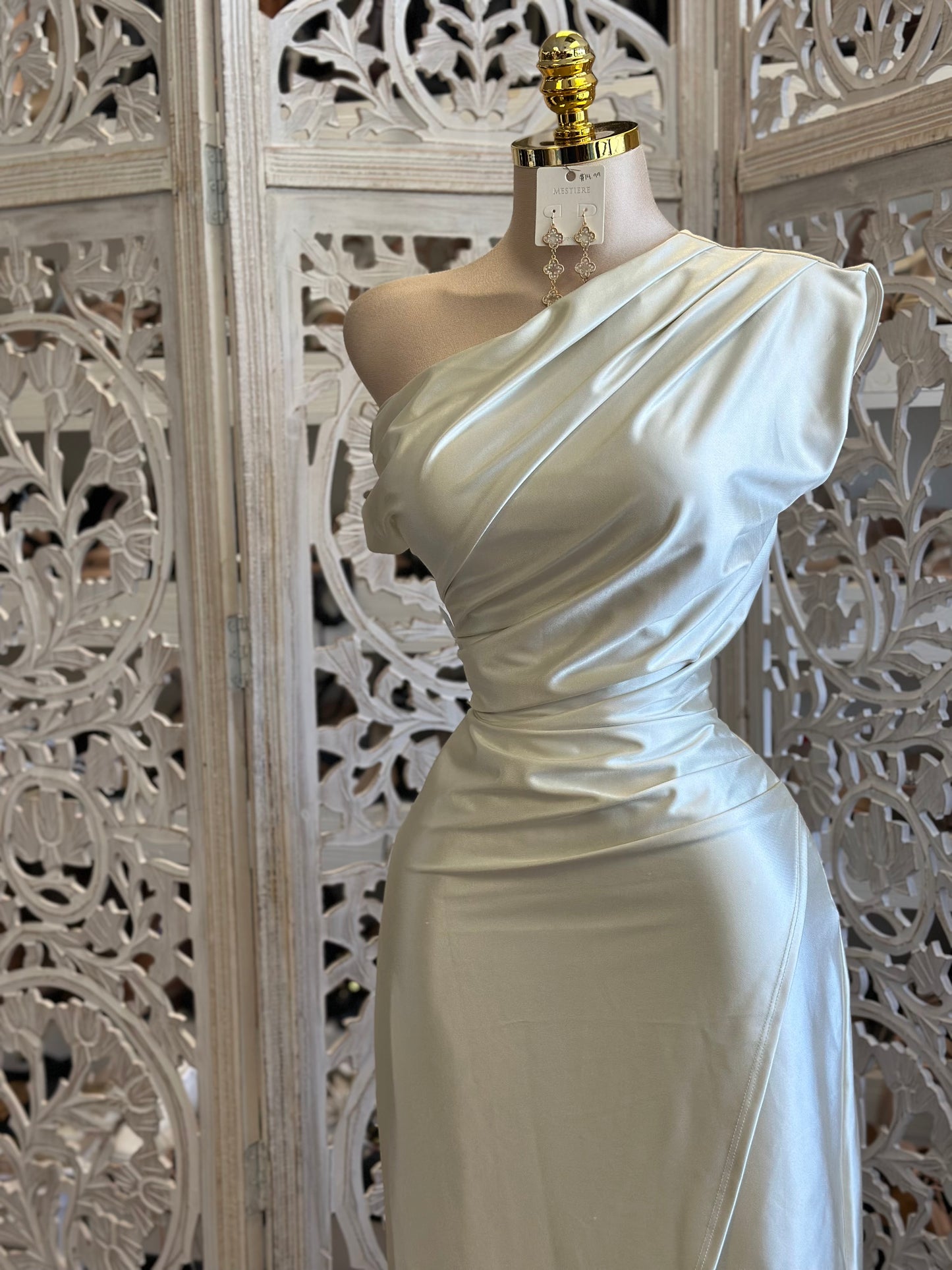 Pearl Draped Midi Dress - No Estira, Not Stretchy