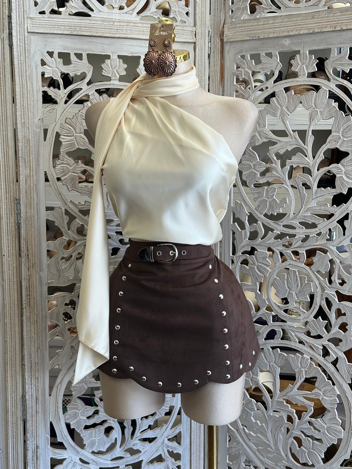 Ivory Hour Satin Scarf Top
