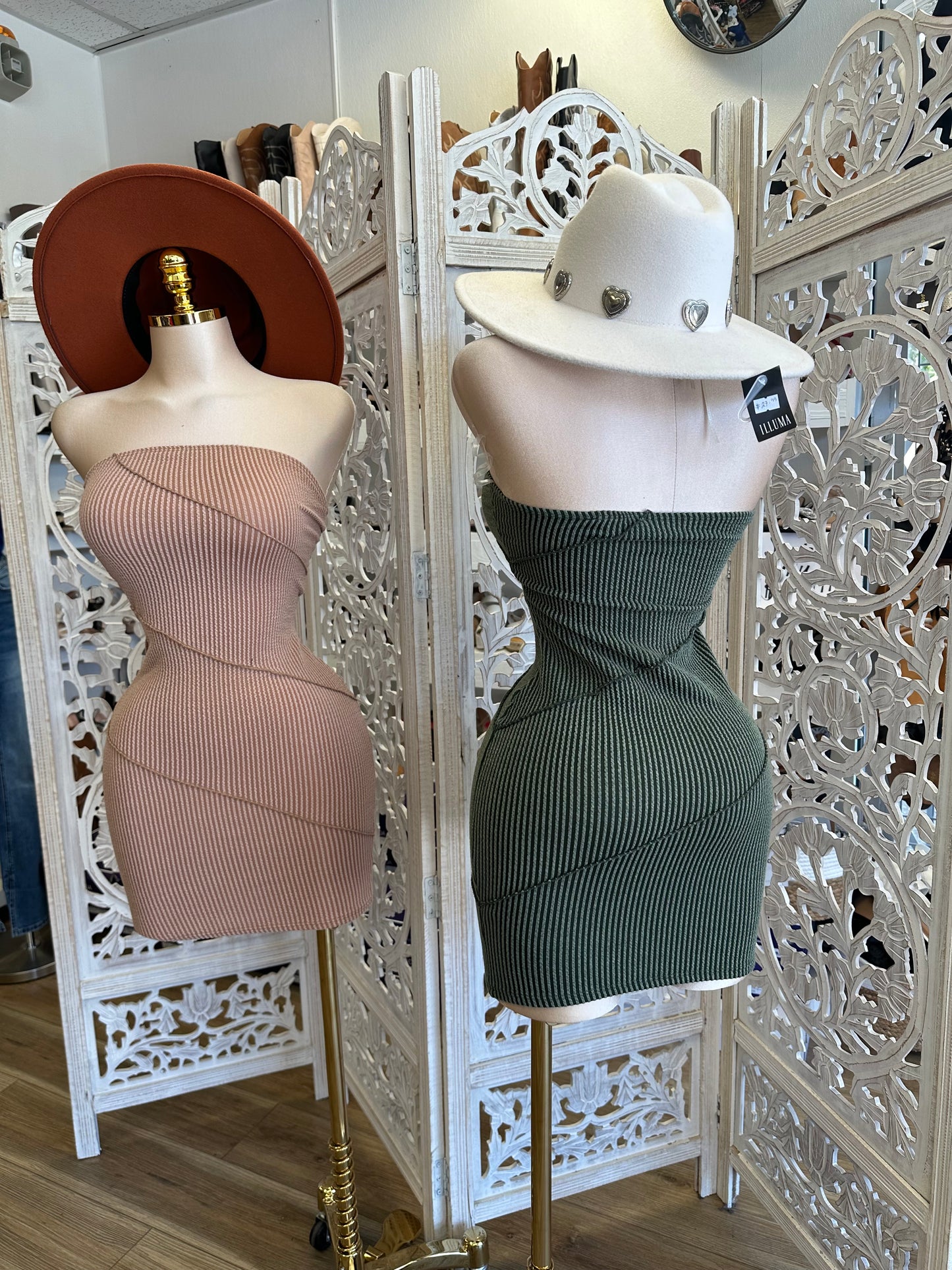 Strapless Ribbed Mini Dress- Stretchy, Estira