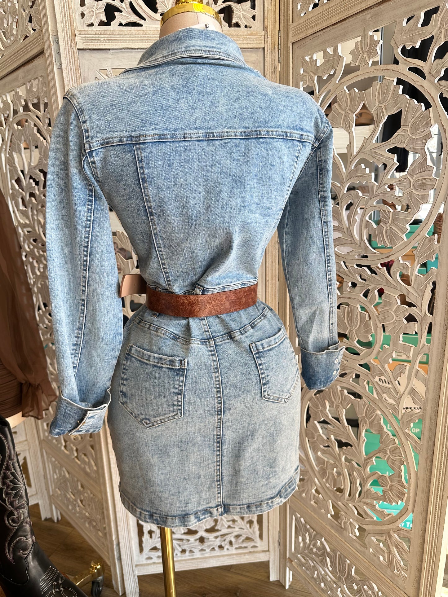 Light Denim Button Mini Dress- Stretchy,Estira