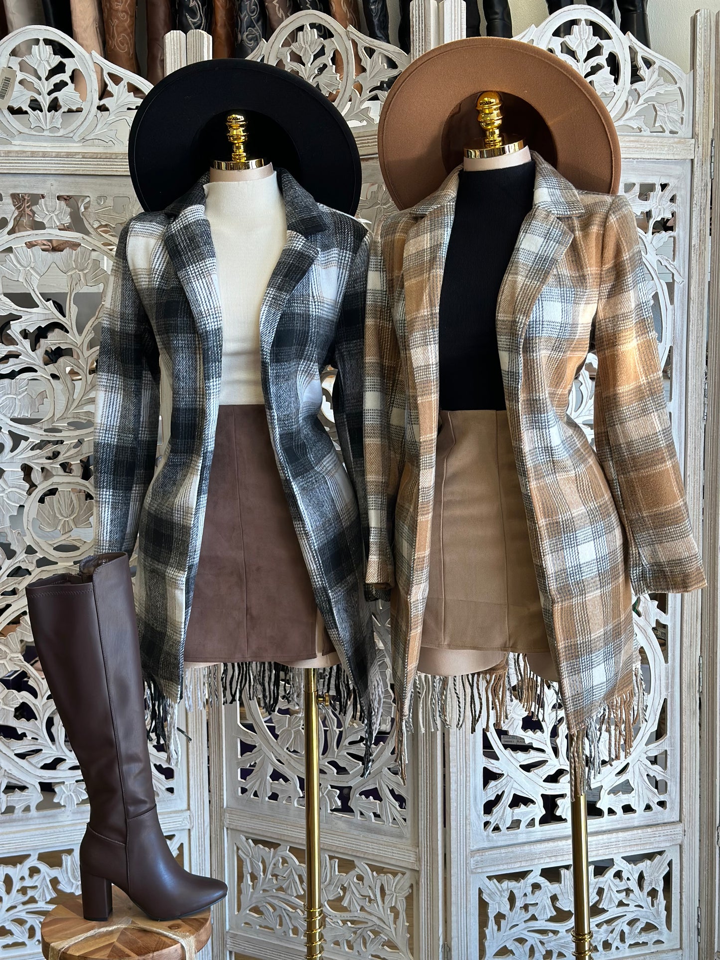 Fitted Plaid Midi Coat- Not Stretchy, No Estira