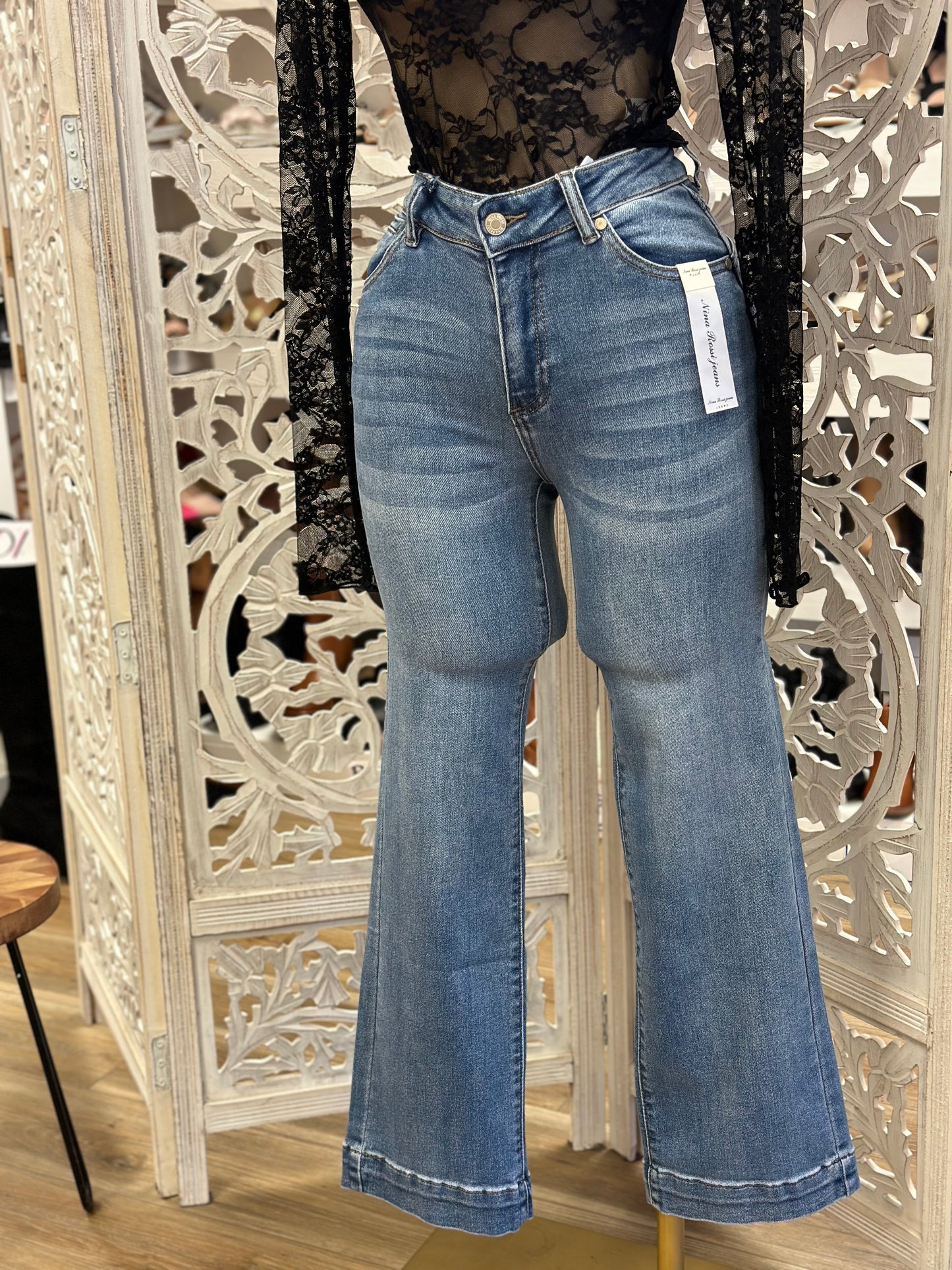 Medium Wash High Rise Wide Leg Jeans- Stretchy