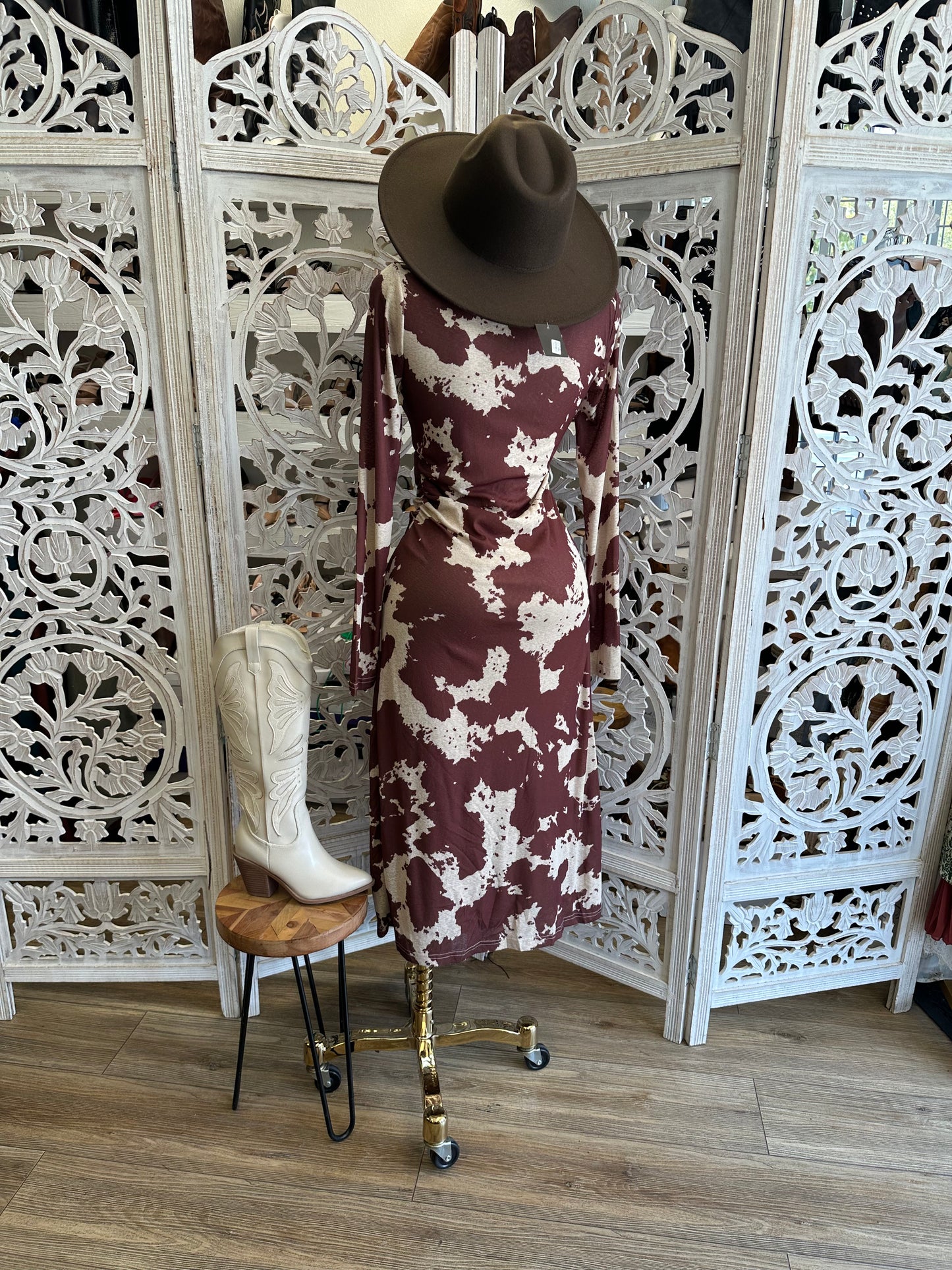 Wild Honey Cow Print Midi Dress — Stretchy,Estira