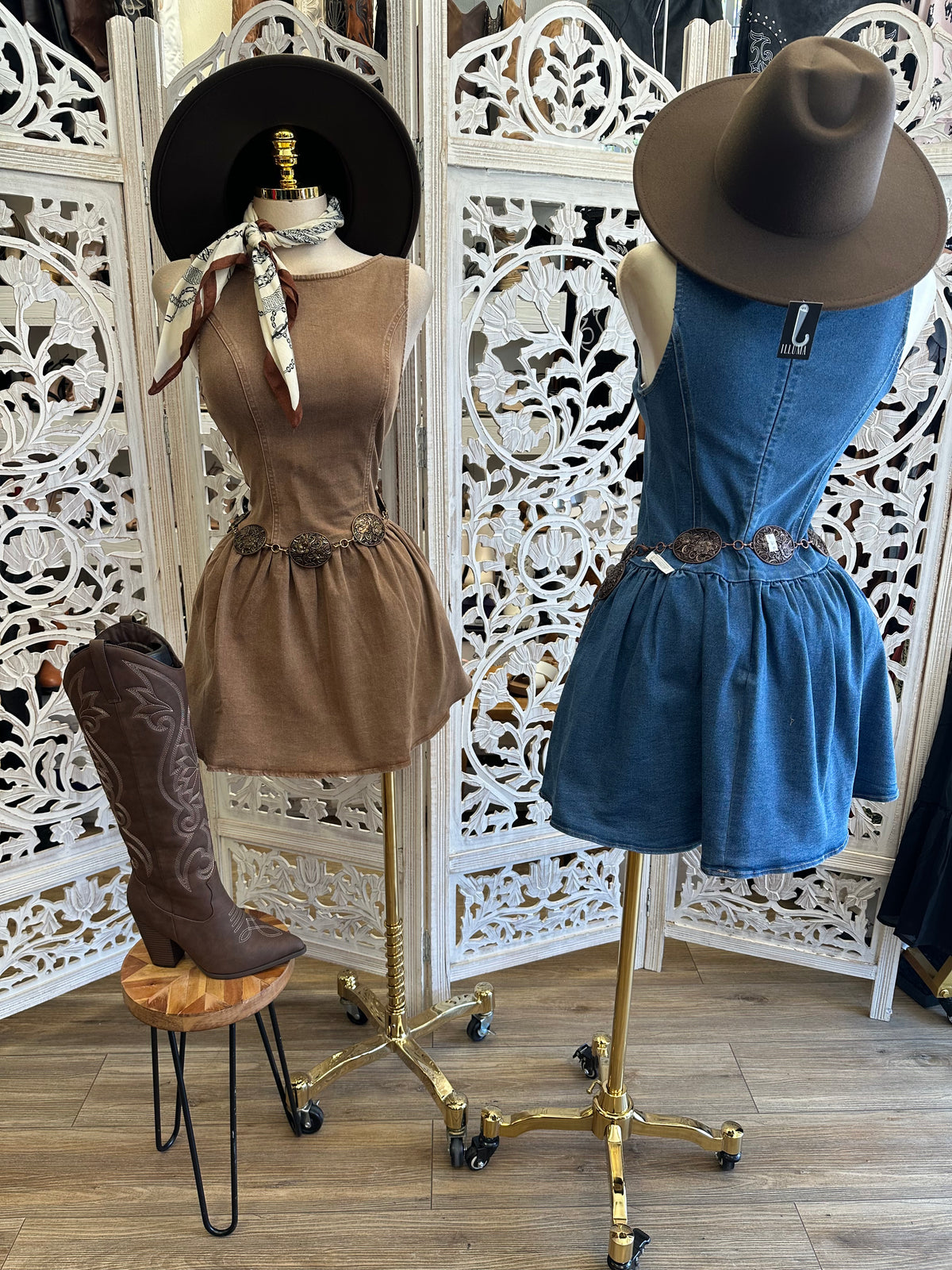 Honey Denim Mini Dress- Slightly Stretchy,Estira Poco