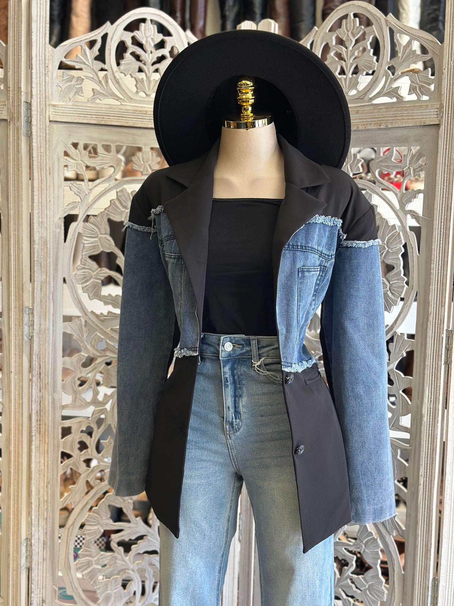 Color Block Denim Blazer