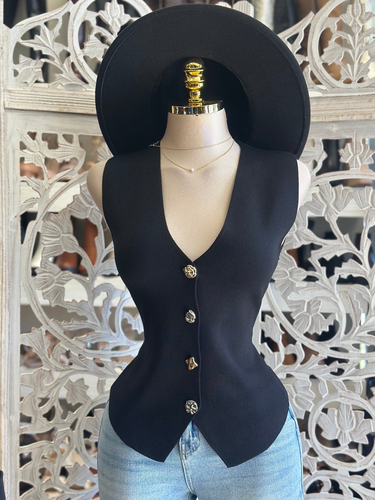 Black Gold Rise Button Vest