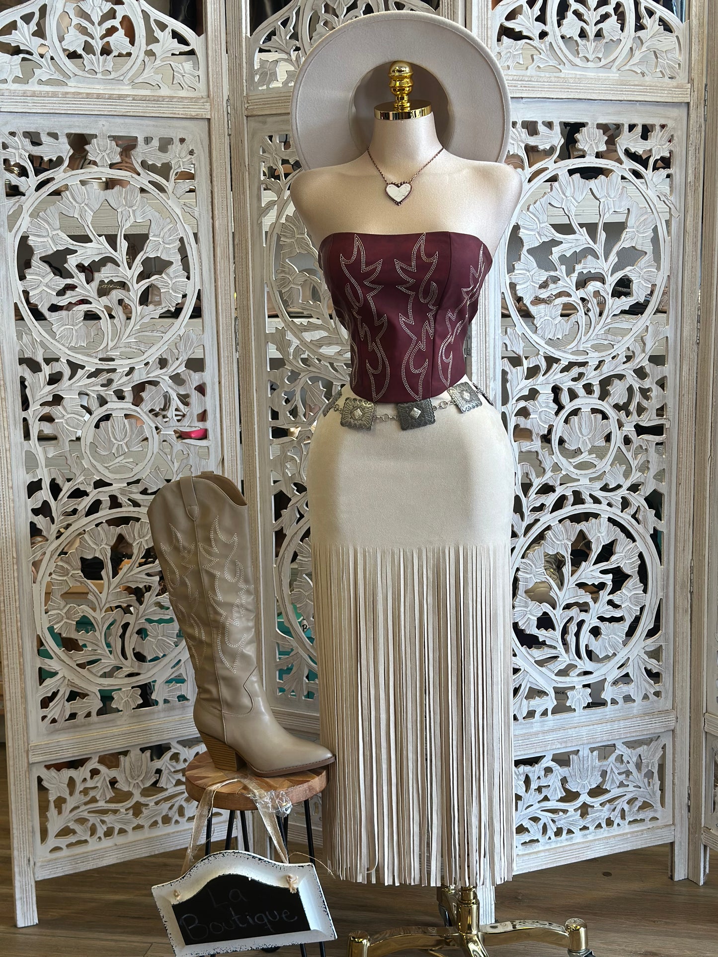 Ivory Long Fringe Skirt-Estira, Stretchy