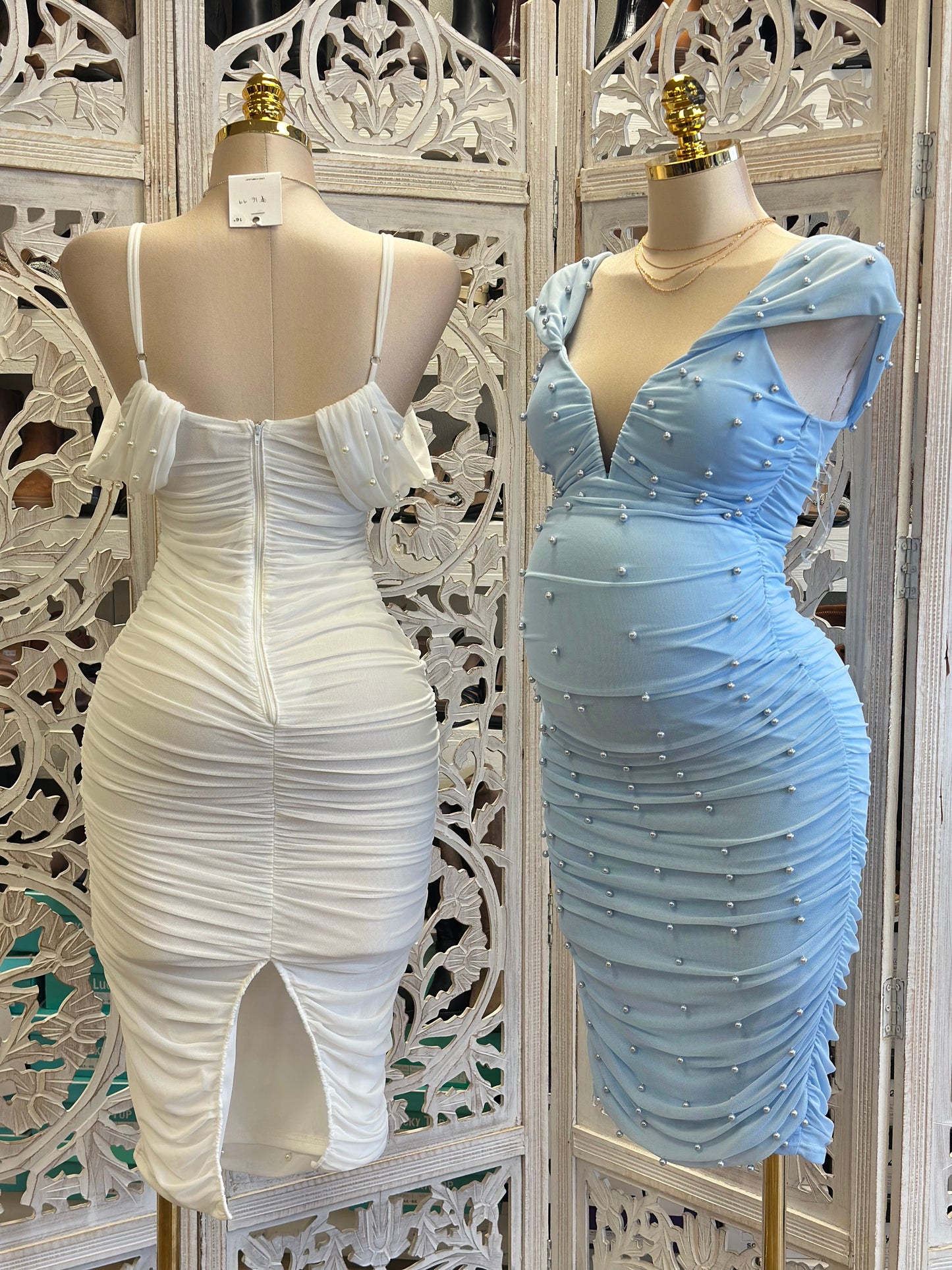 Embellished V Ruched Dress- Stretchy,Estira
