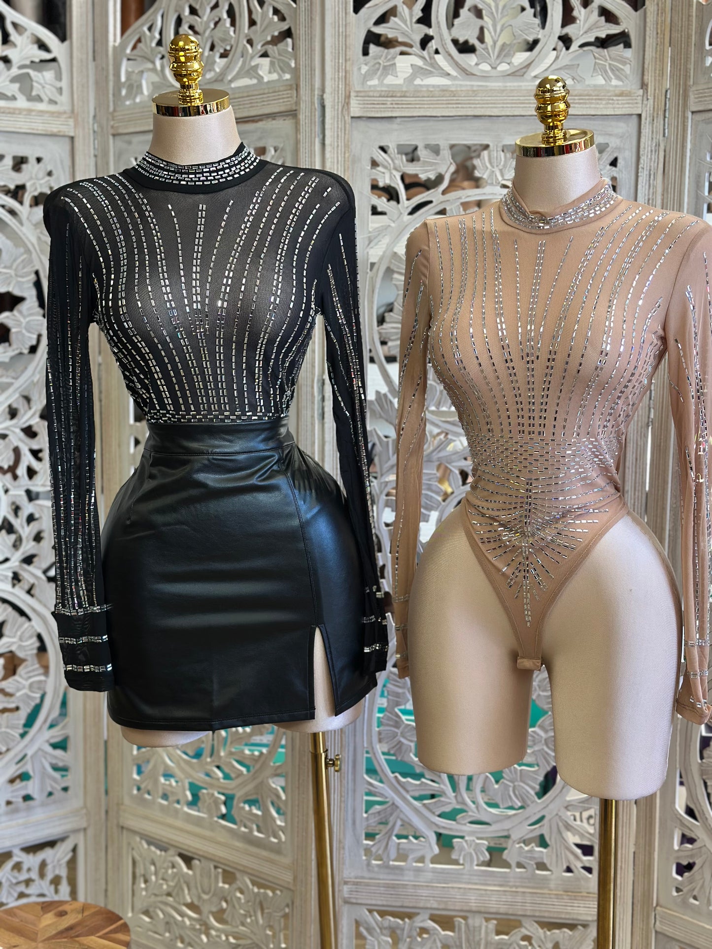 Rectangle Rhinestone Bodysuit- Estira, Stretchyn