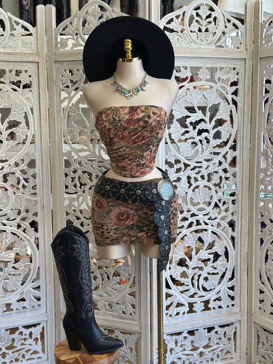 Flower Cheetah Print Mini Set- Estira Poco, Slightly Stretchy