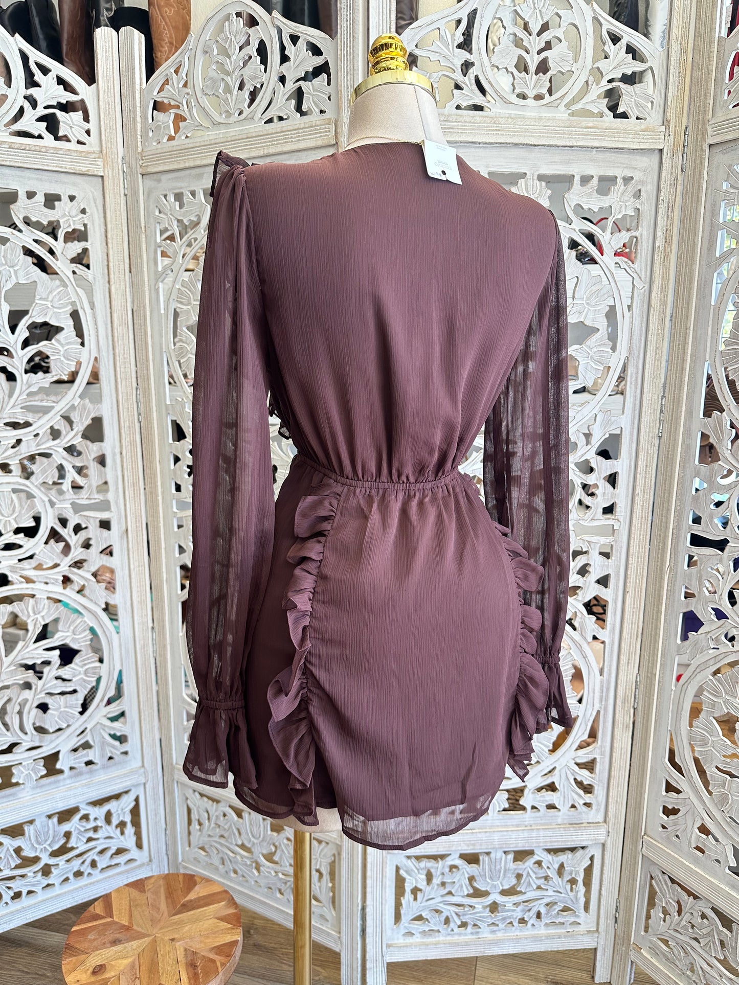 Autumn Ruffle Tie Up Mini Dress- Stretchy,Estira