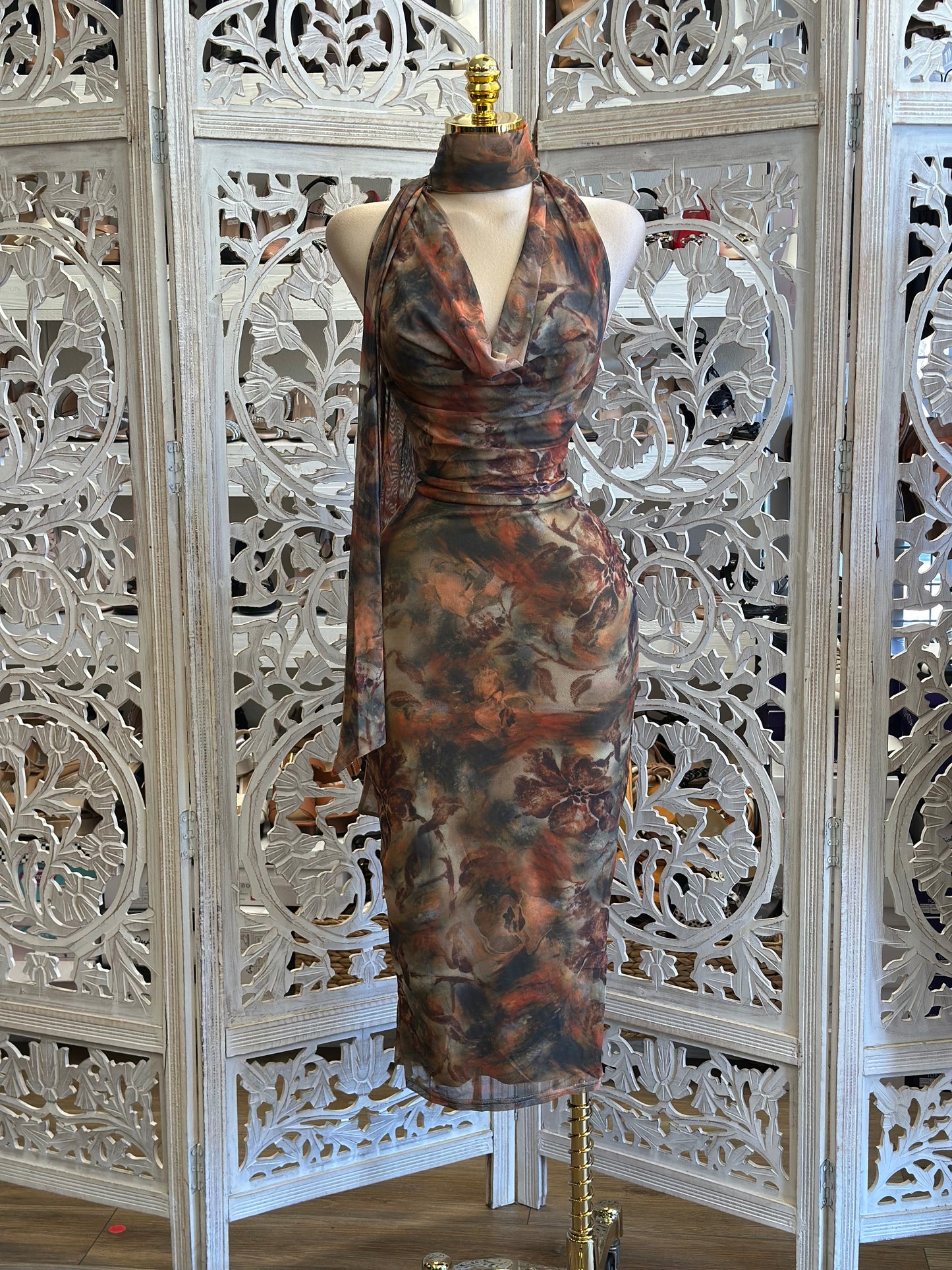 Lina Scarfed Midi Dress -  Estira, Stretchy