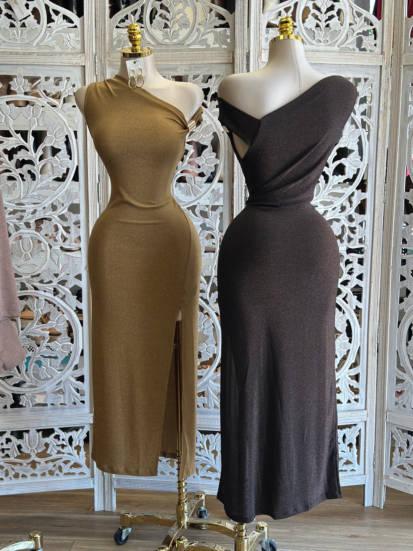 Asymmetrical Glittery Midi Dress- Stretchy,Estira