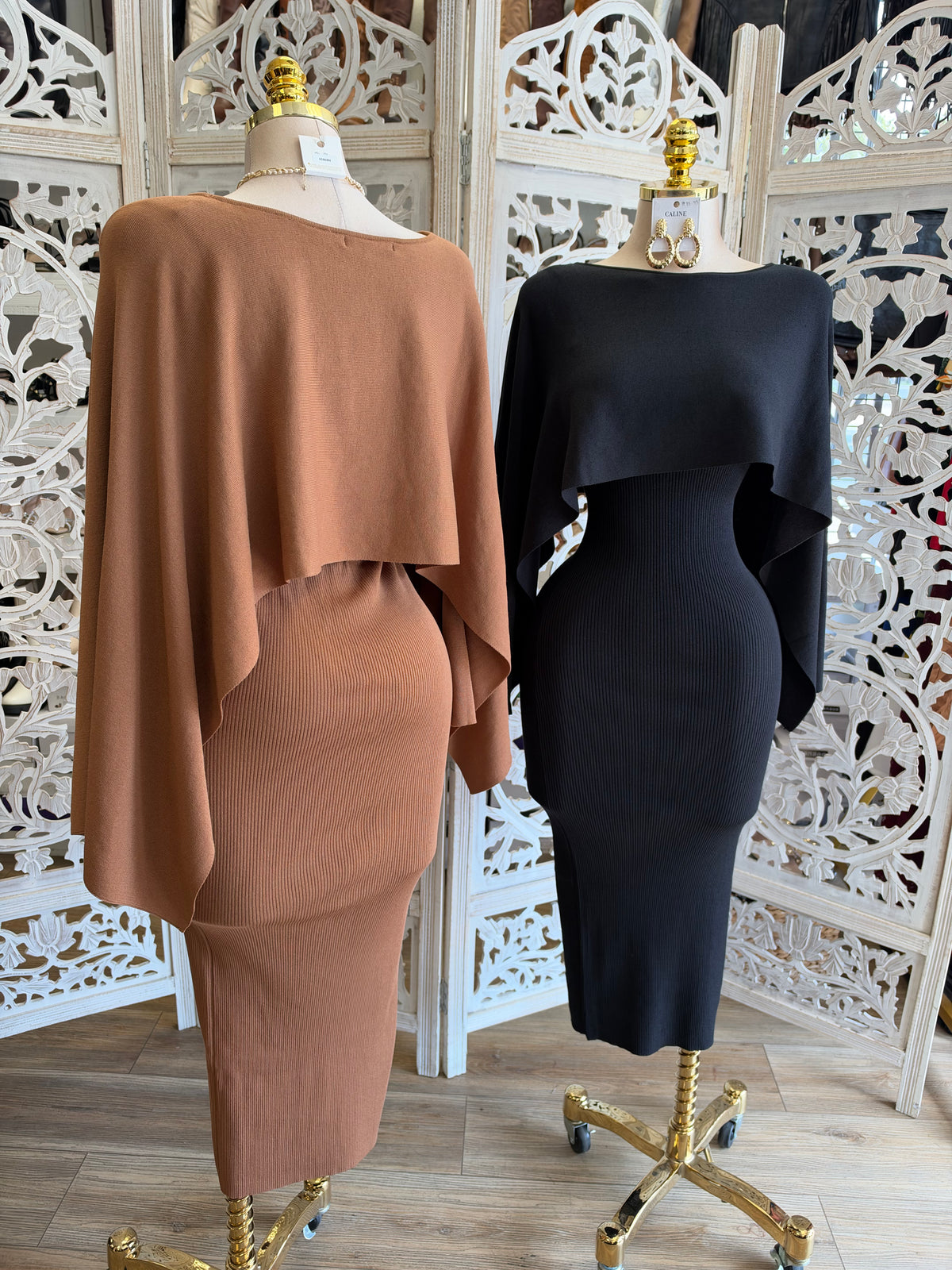 Paradigm Cape Midi Dress- Estira , Stretchy