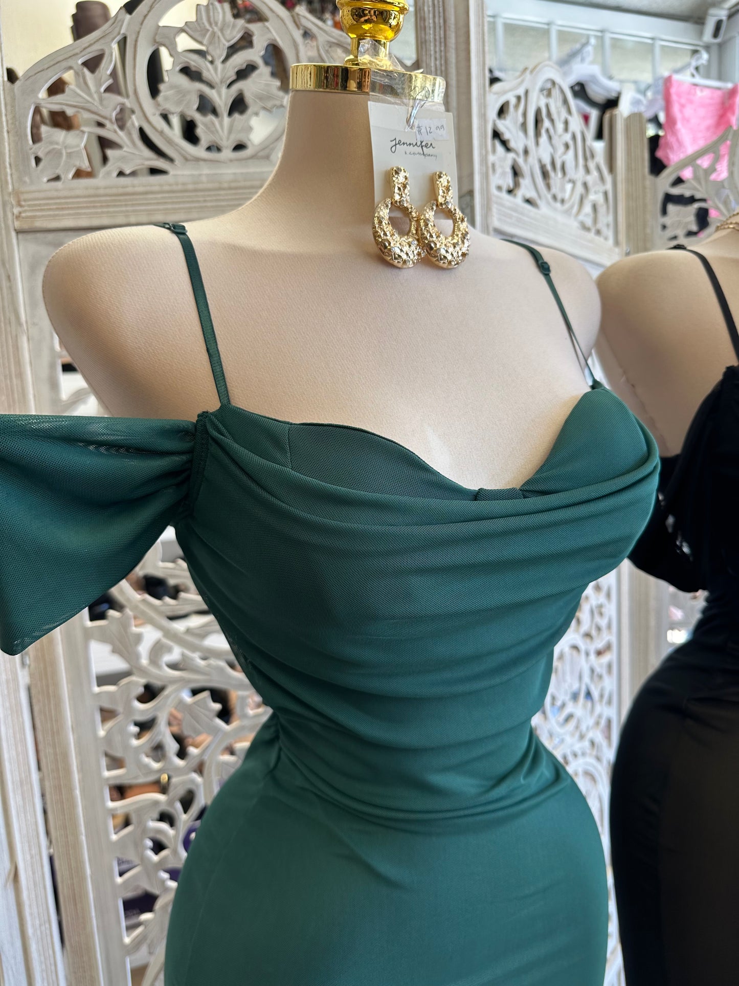 Mesh Off Shoulder Midi Dress- Stretchy,Estira