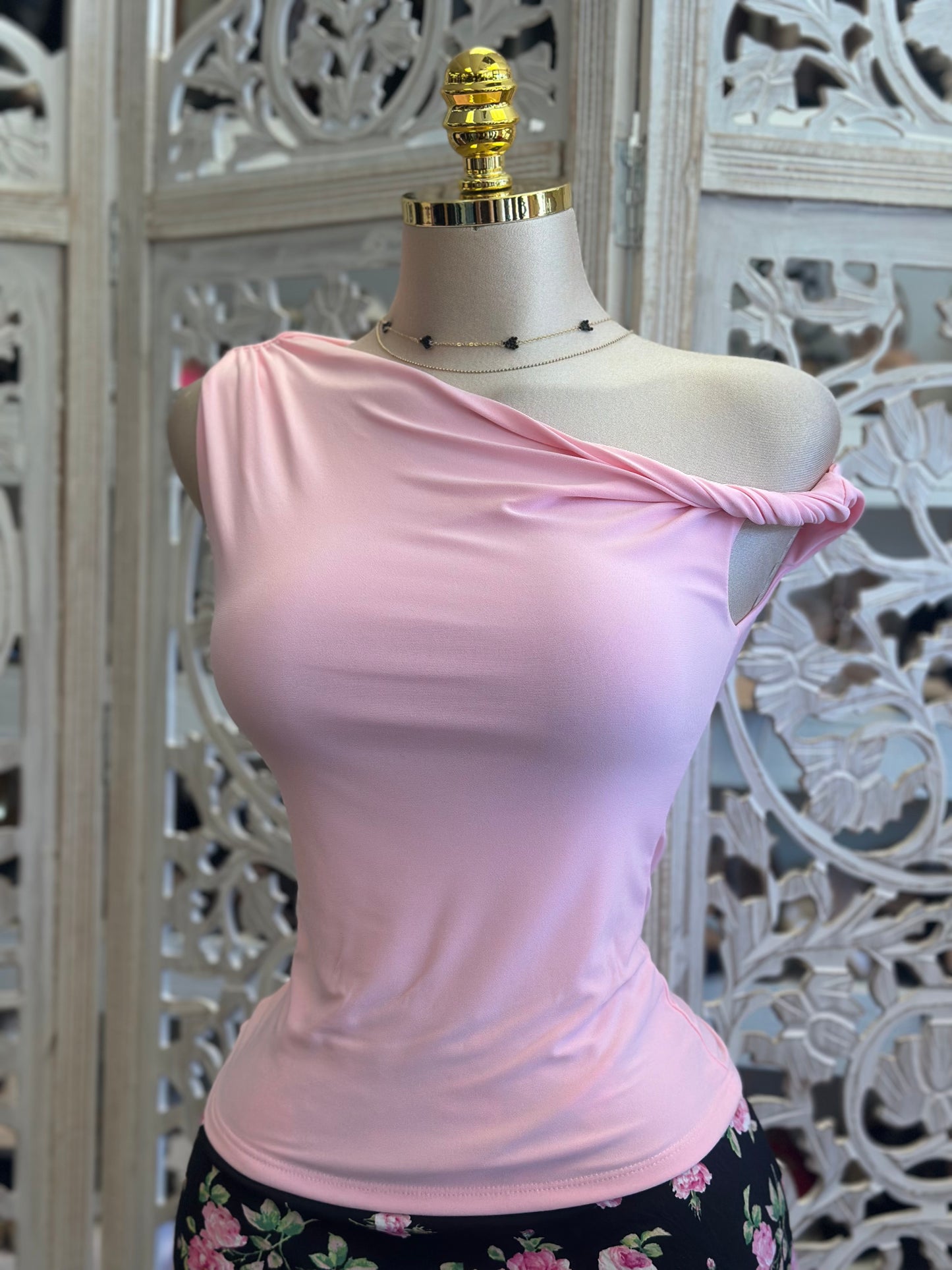 Bubble Pink Asymmetrical Blouse - Estira , Stretchy