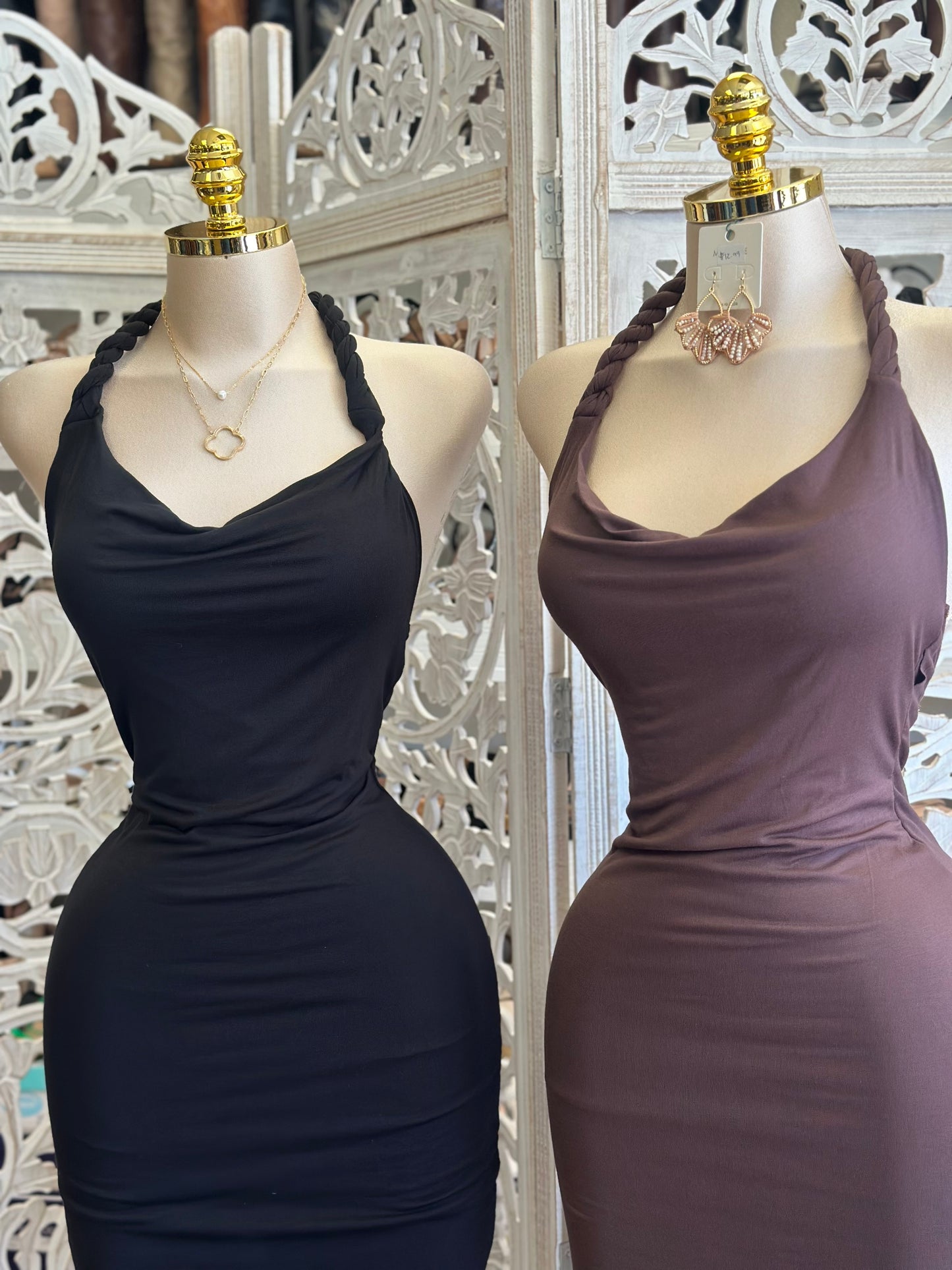 Braided Open Back Midi Dress - Estira, Stretchy