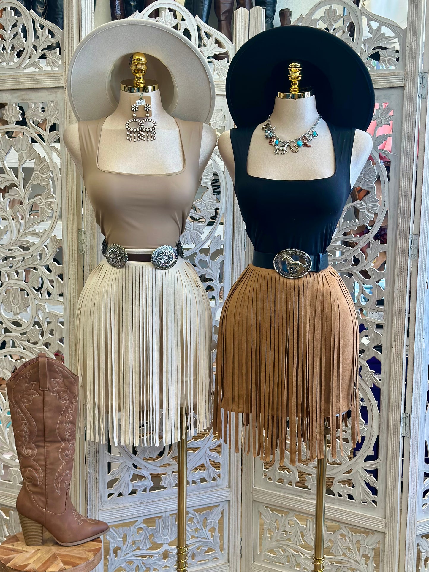 Suede Fringe Mini Skirt-  Stretchy , Estira