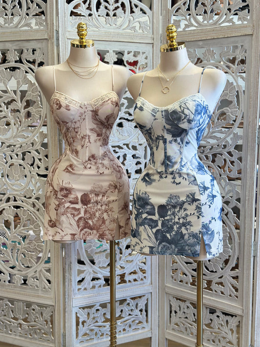 Floral Lace Lined Mini Dress - Estira, Stretchy