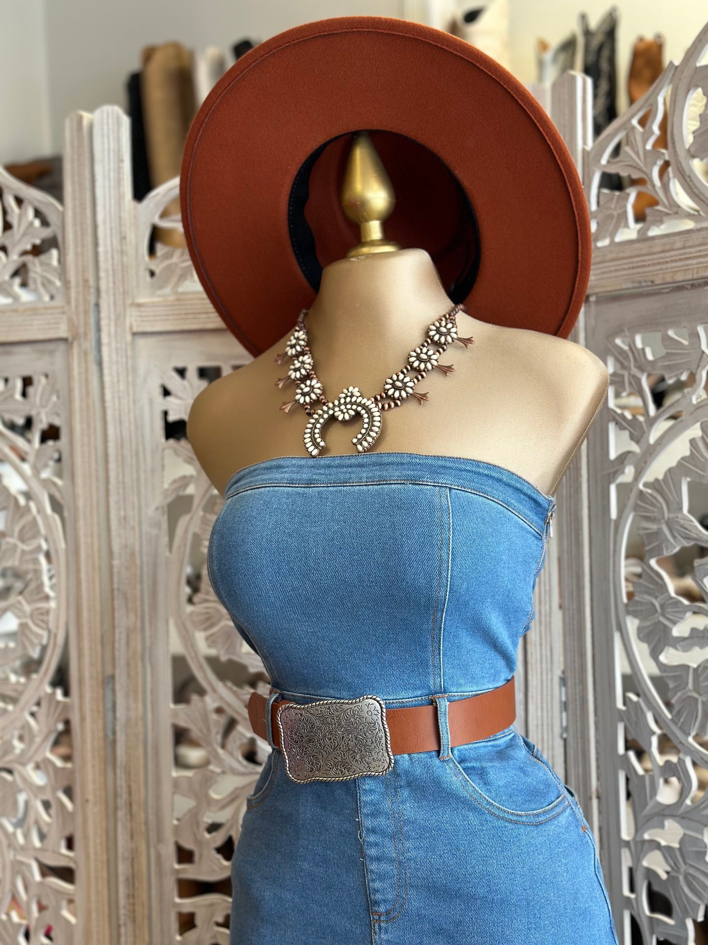 Denim Strapless Slit Dress- Slightly Stretchy