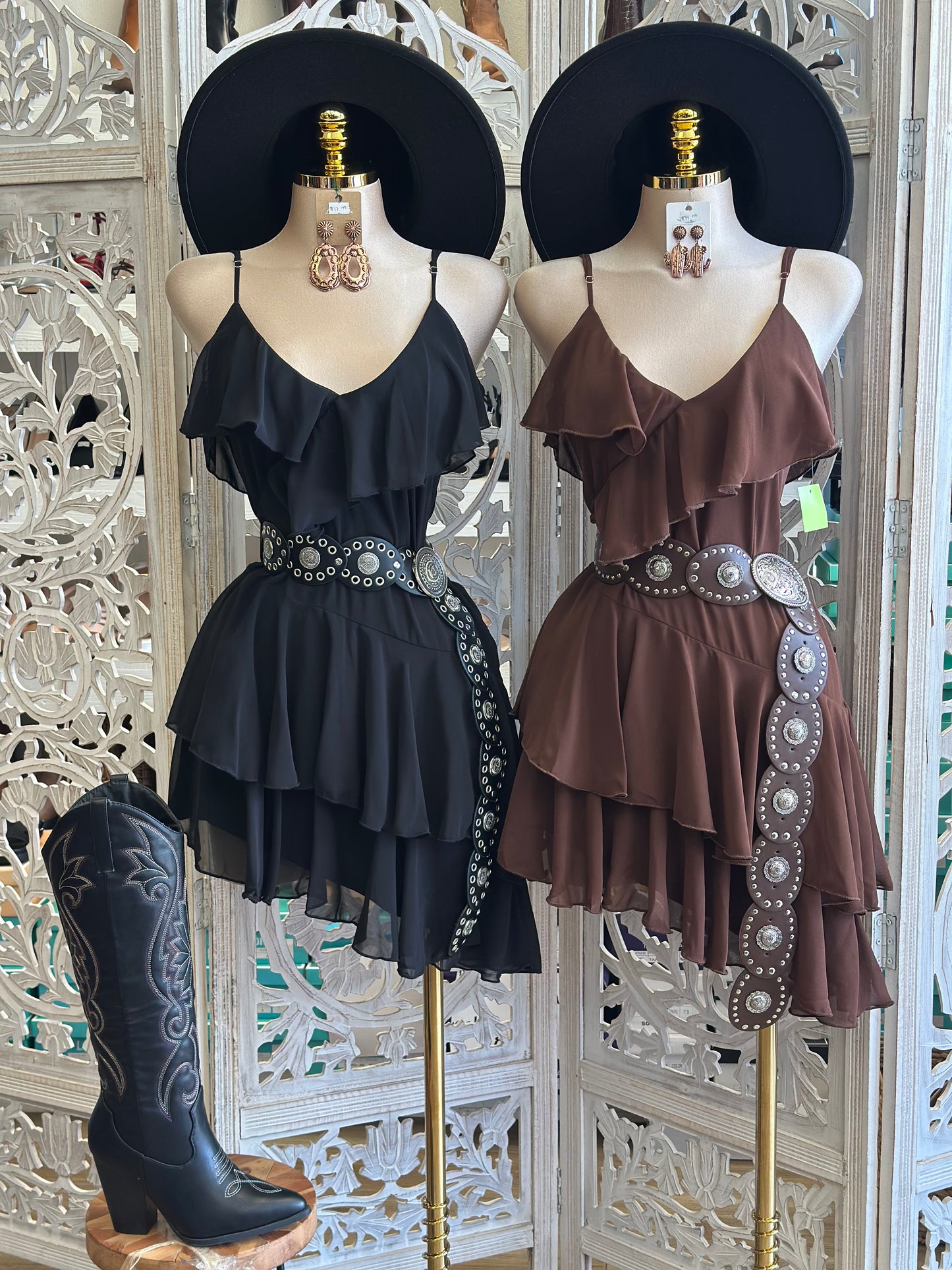 Asymmetrical Ruffle Cami Mini Dress- Not Stretchy ,No Estira