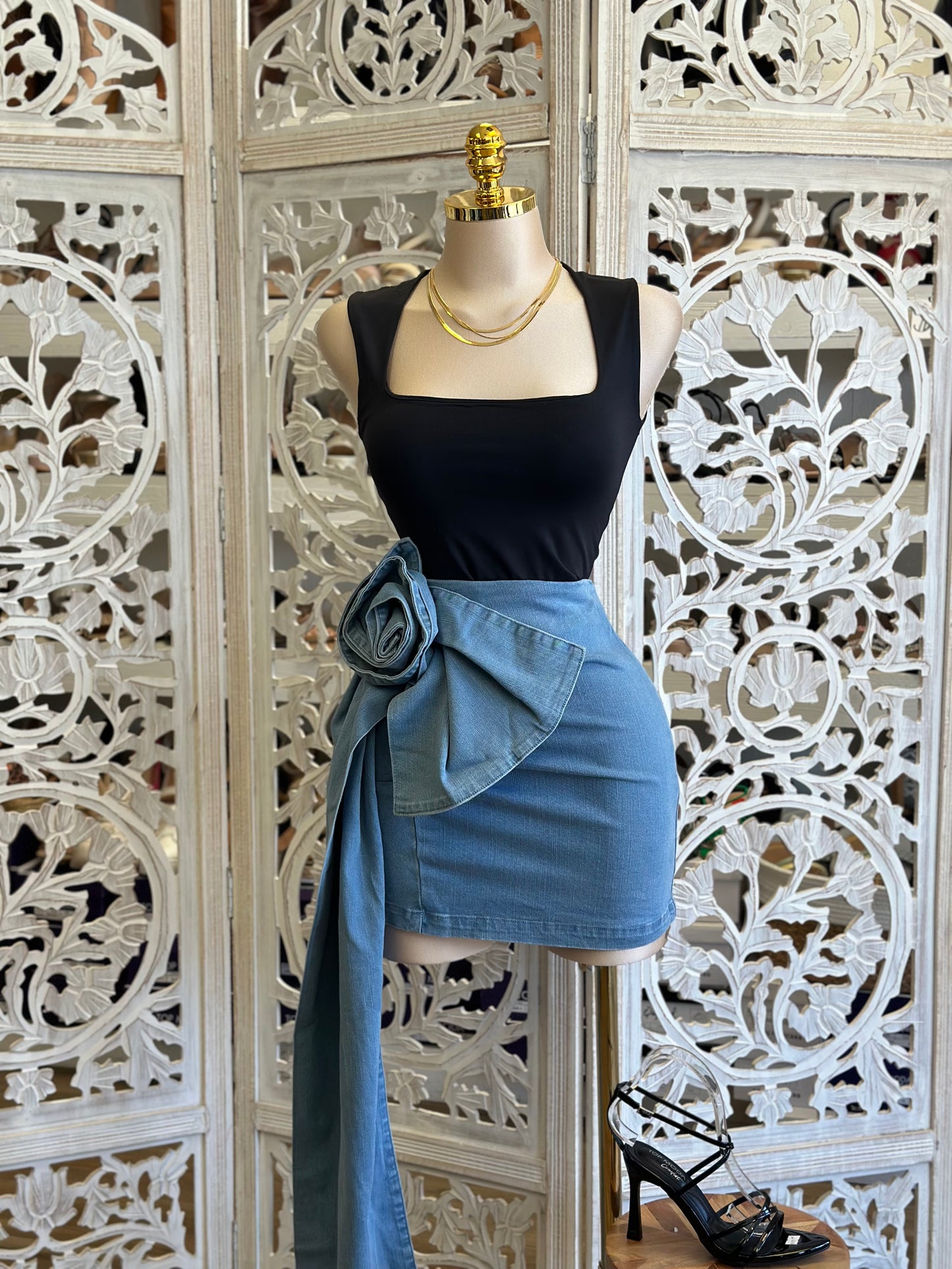 Denim Enlarged Slower Tailed Skirt- Estira, Stretchy