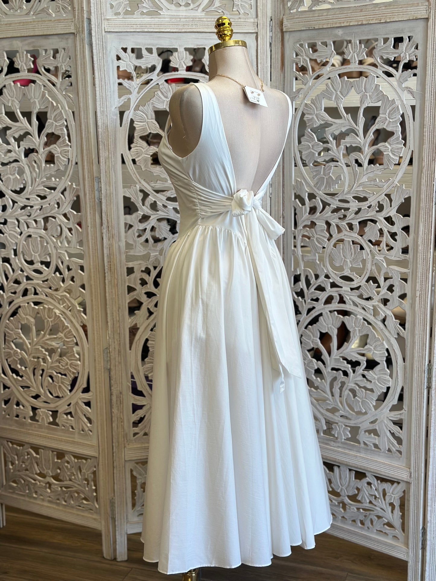 Square Neck Midi White Dress- Not Stretchy, No Estira