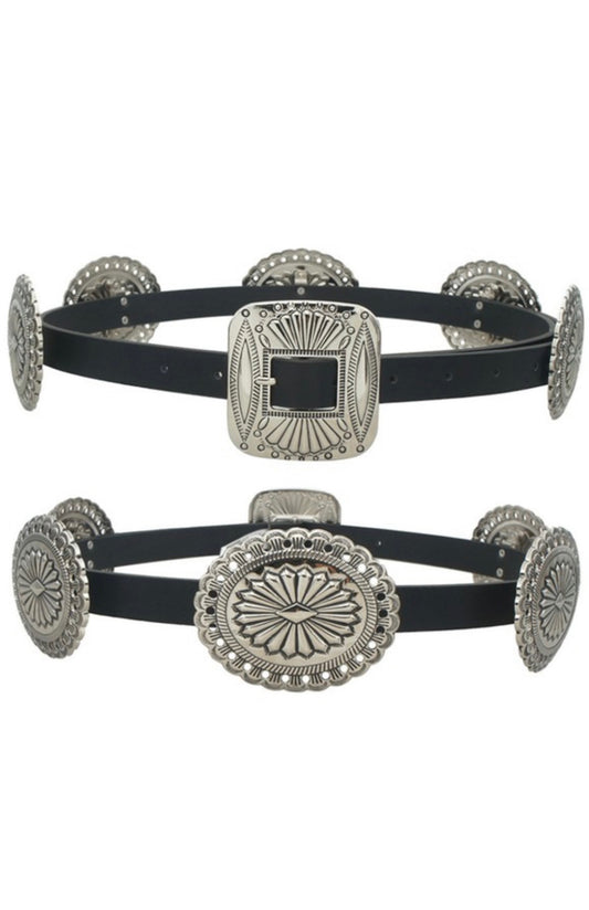 Multi Buckle Black Faux Leather Chain Belt