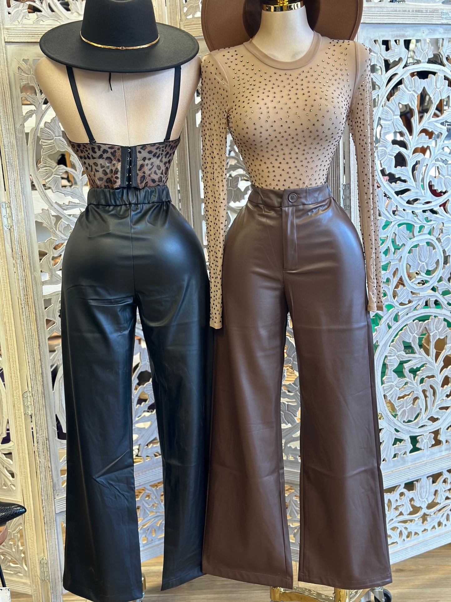 Wide Leg Faux Leather Pants - Stretchy,Estira