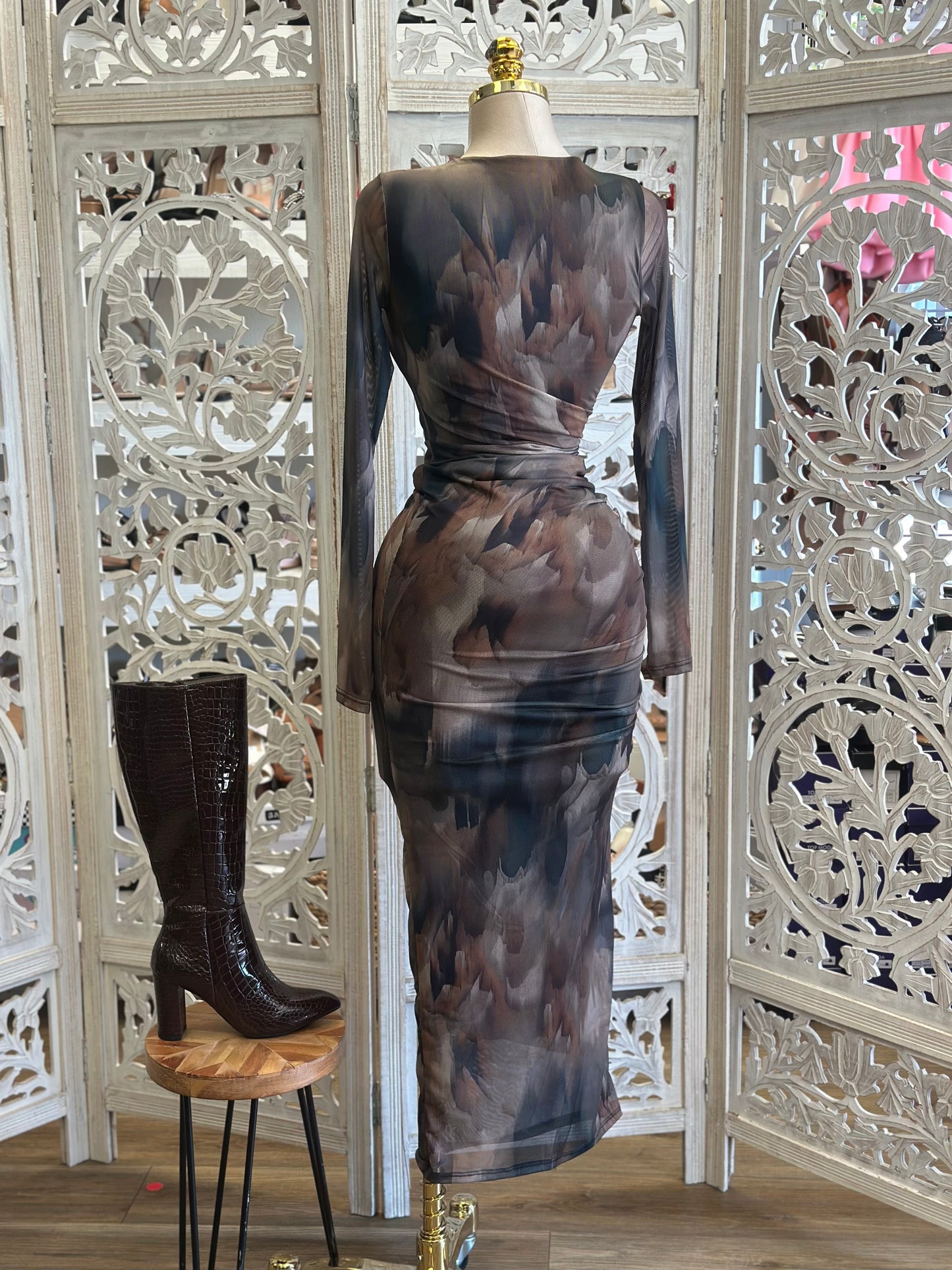 Tie Dye Mesh Body Con Dress - Estira , Stretchy