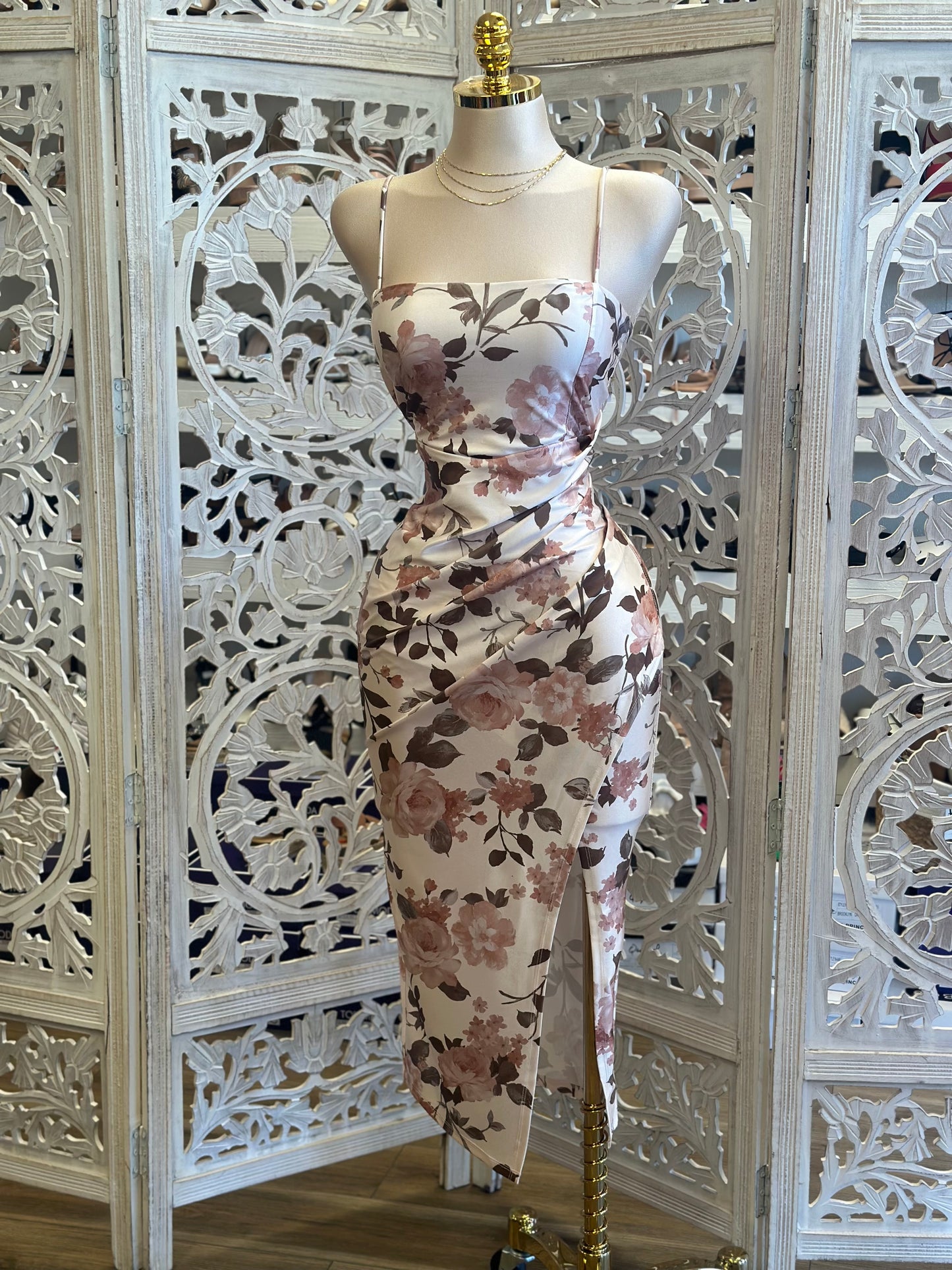Light Pink Floral Wrapped Dress- Stretchy, Estira