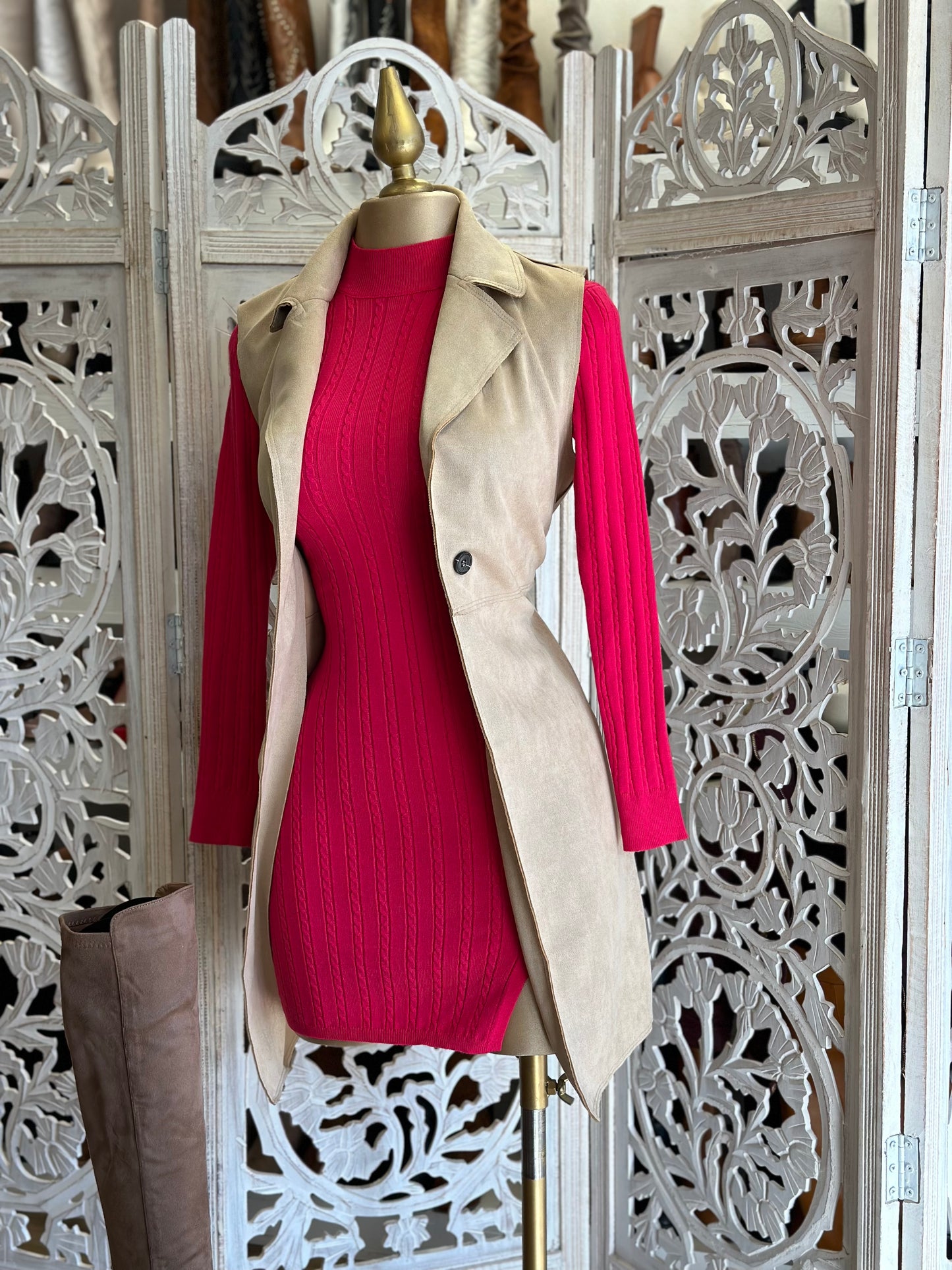 Khaki Suede Blazer Vest